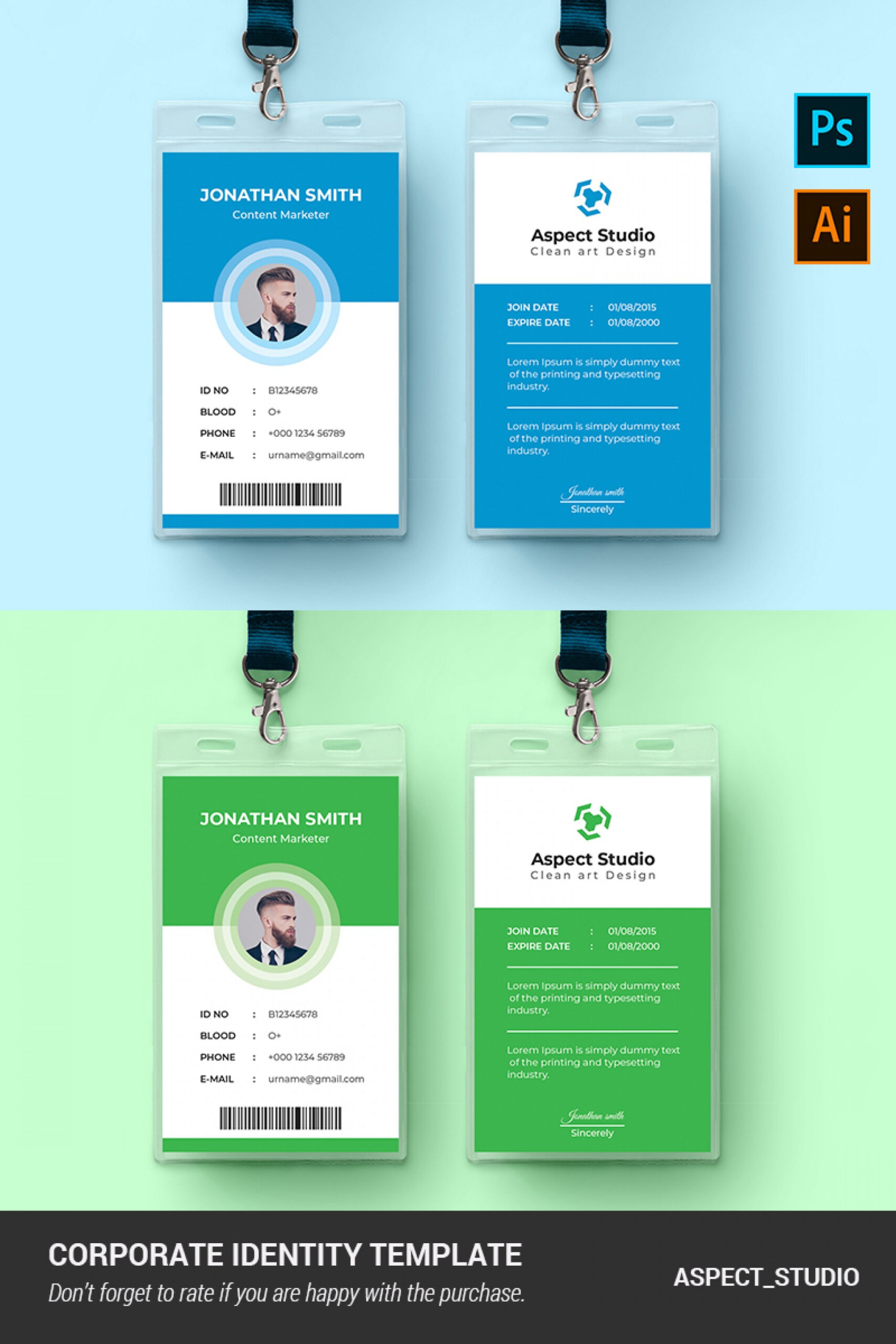 001 Employee Id Card Template Ai Free Download Ideas Blue Within Id Card Template Ai