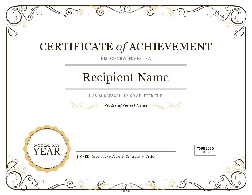 001 Word Certificate Template Download Of Achievement Image In Word Certificate Of Achievement Template