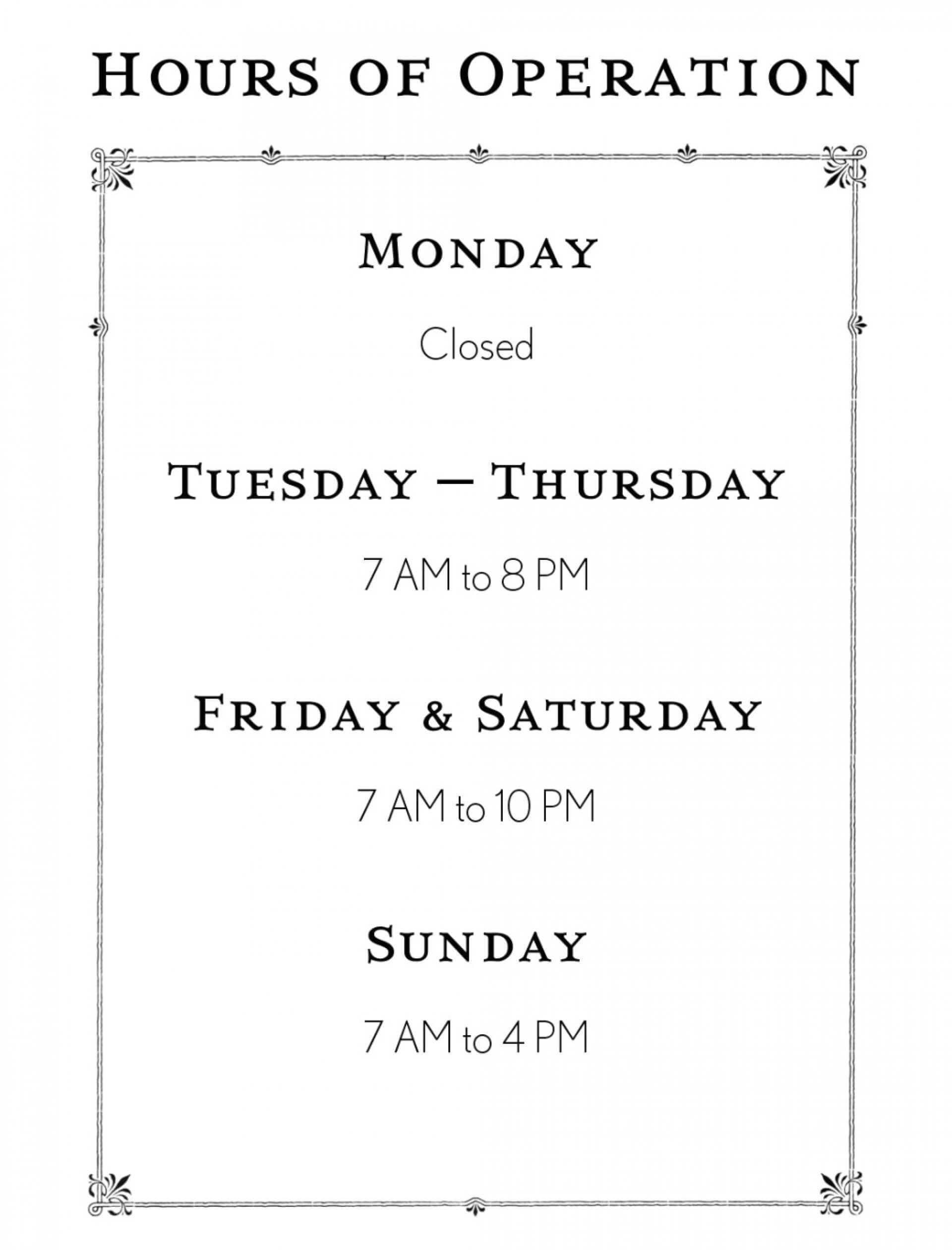 002 Business Hours Template Microsoft Word Ideas Fascinating With Regard To Hours Of Operation Template Microsoft Word