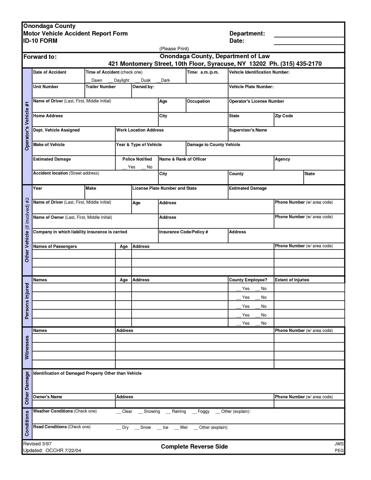 003 Auto Accident Report Form Template Ideas Motor Vehicle Pertaining To Vehicle Accident Report Form Template