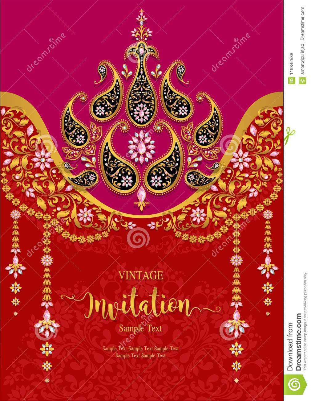 003 Indian Wedding Invitation Templates Card Gold Patterned Intended For Indian Wedding Cards Design Templates