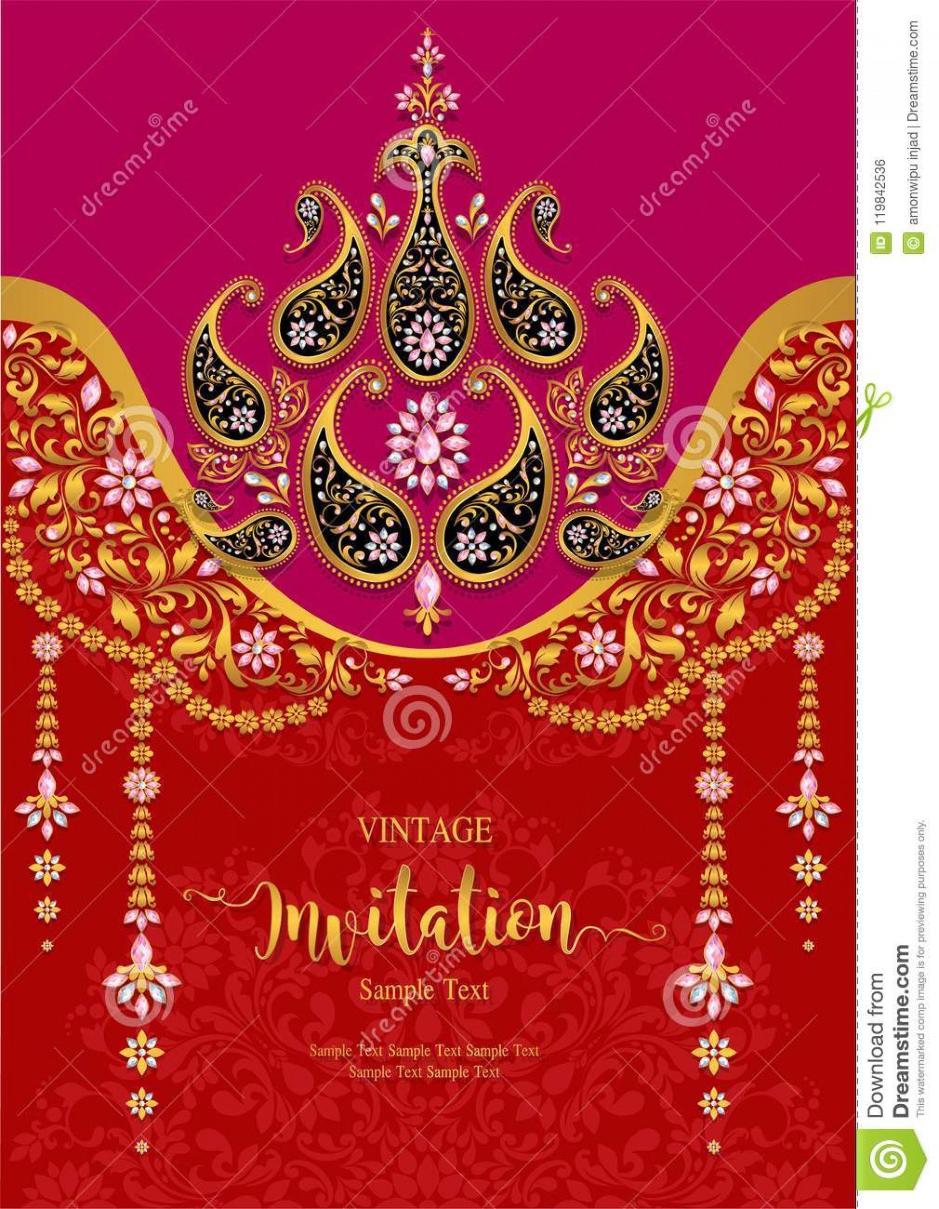 003 Indian Wedding Invitation Templates Card Gold Patterned With Regard To Free E Wedding Invitation Card Templates