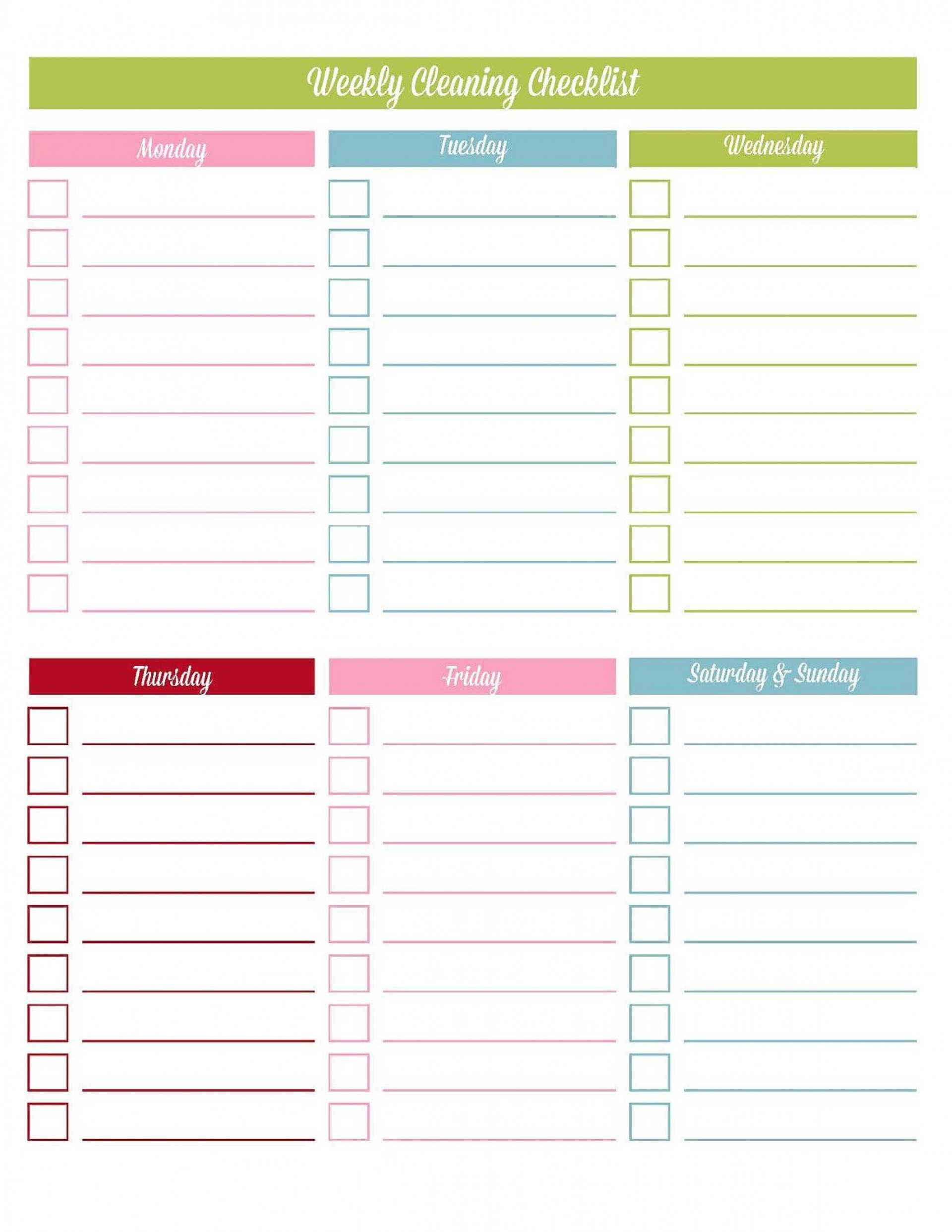 004 House Cleaning Checklist Weekly Schedule Template Inside Blank Cleaning Schedule Template