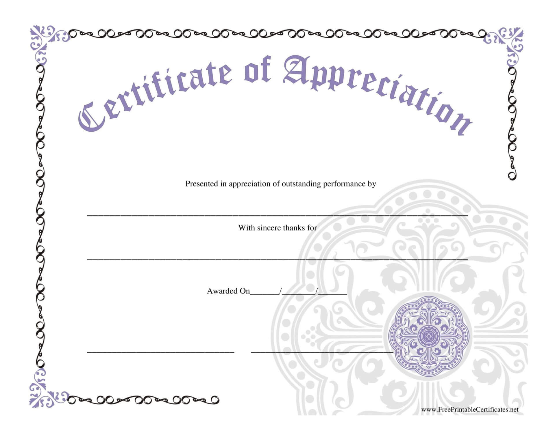 005 Appreciation Blank Award Cerificate Example Template With Regard To Free Printable Blank Award Certificate Templates