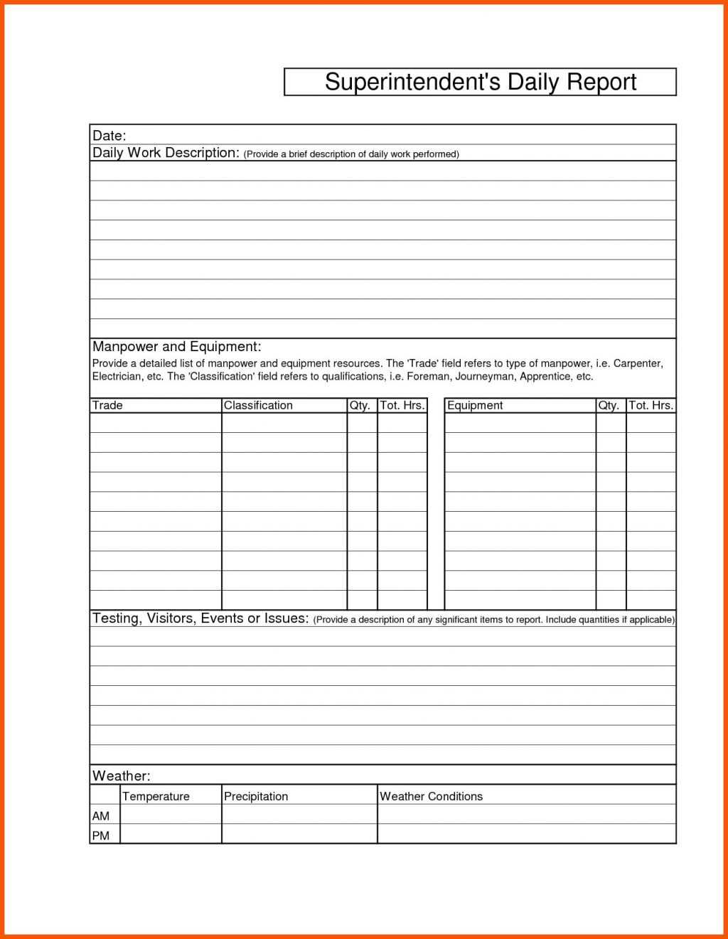 005 Construction Superintendent Daily Report Forms Work Mail Intended For Superintendent Daily Report Template