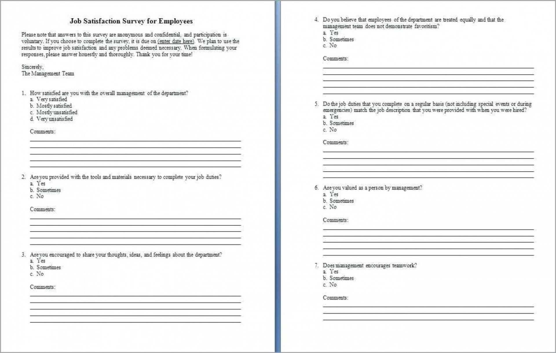 005 Employee Satisfaction Questionnaire Template Word Ideas For Employee Satisfaction Survey Template Word