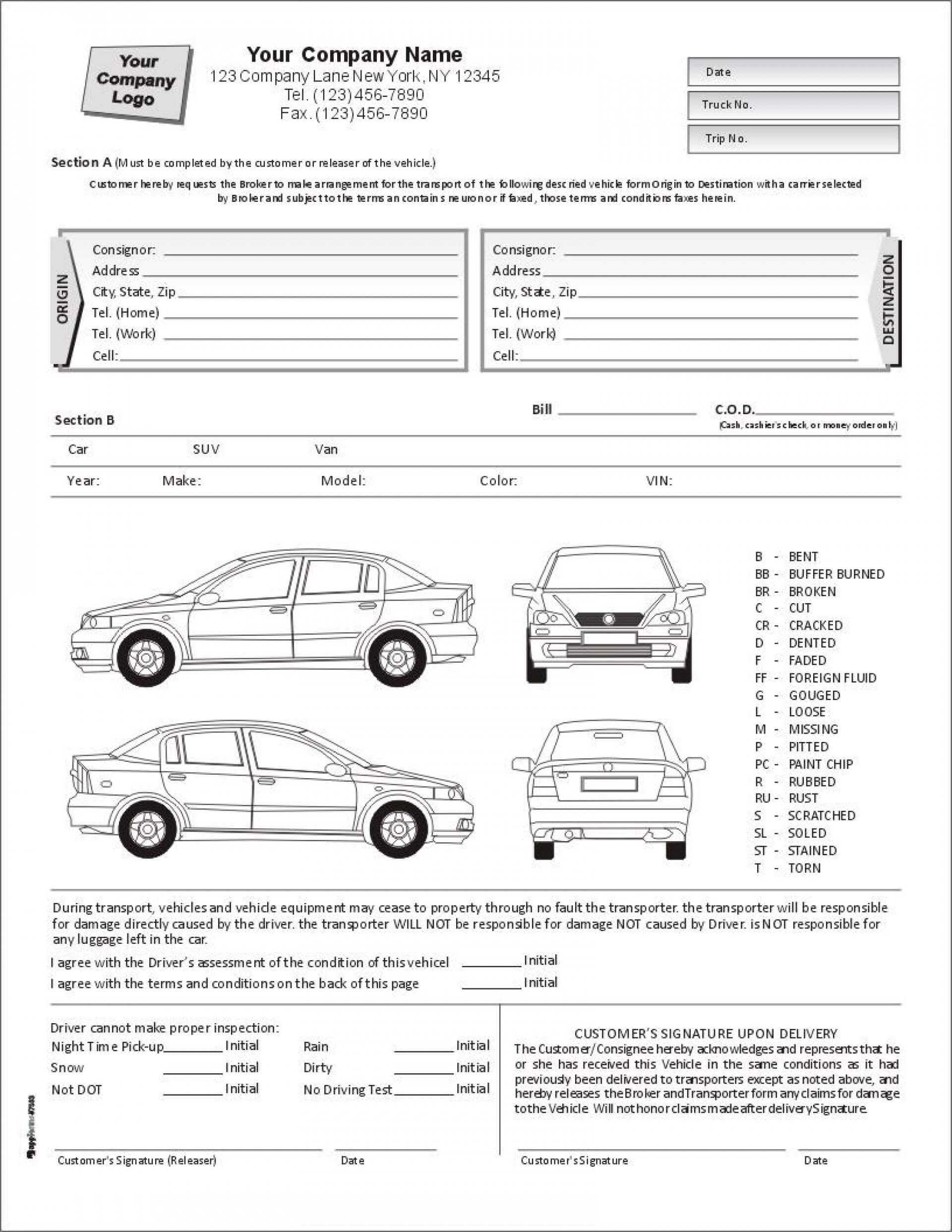 005 Vehicle Condition Report Template Fearsome Ideas Blank With Truck Condition Report Template