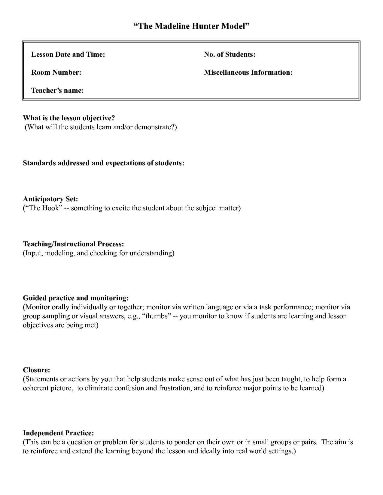 006 Template Ideas Madelineer Lesson Plan Best Business Inside Madeline Hunter Lesson Plan Template Word