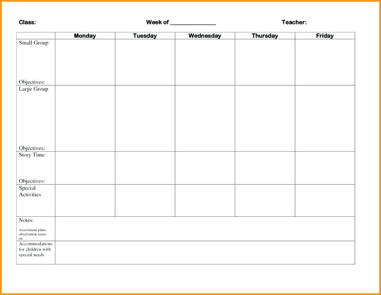 007 Editable Weekly Lesson Plan Template Ideas Blank Forms With Regard To Blank Preschool Lesson Plan Template