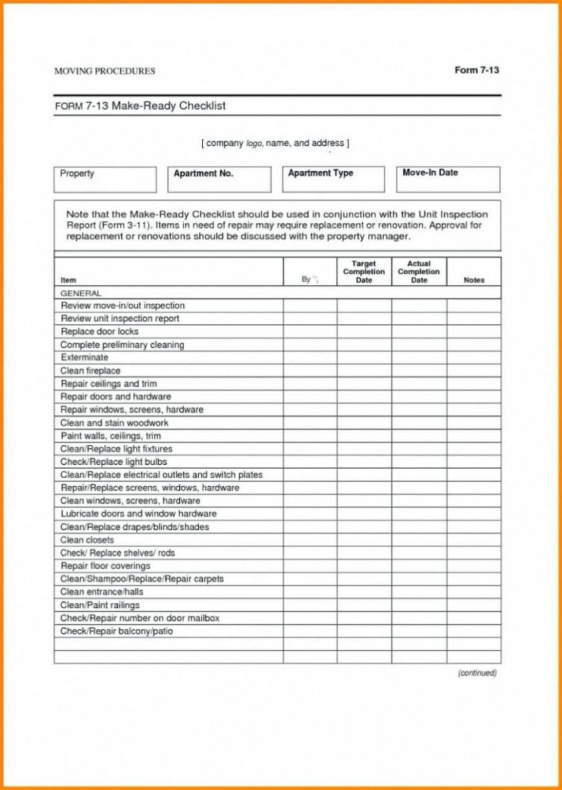 008 Example Preventive Maintenance Checklist Property Intended For Property Management Inspection Report Template