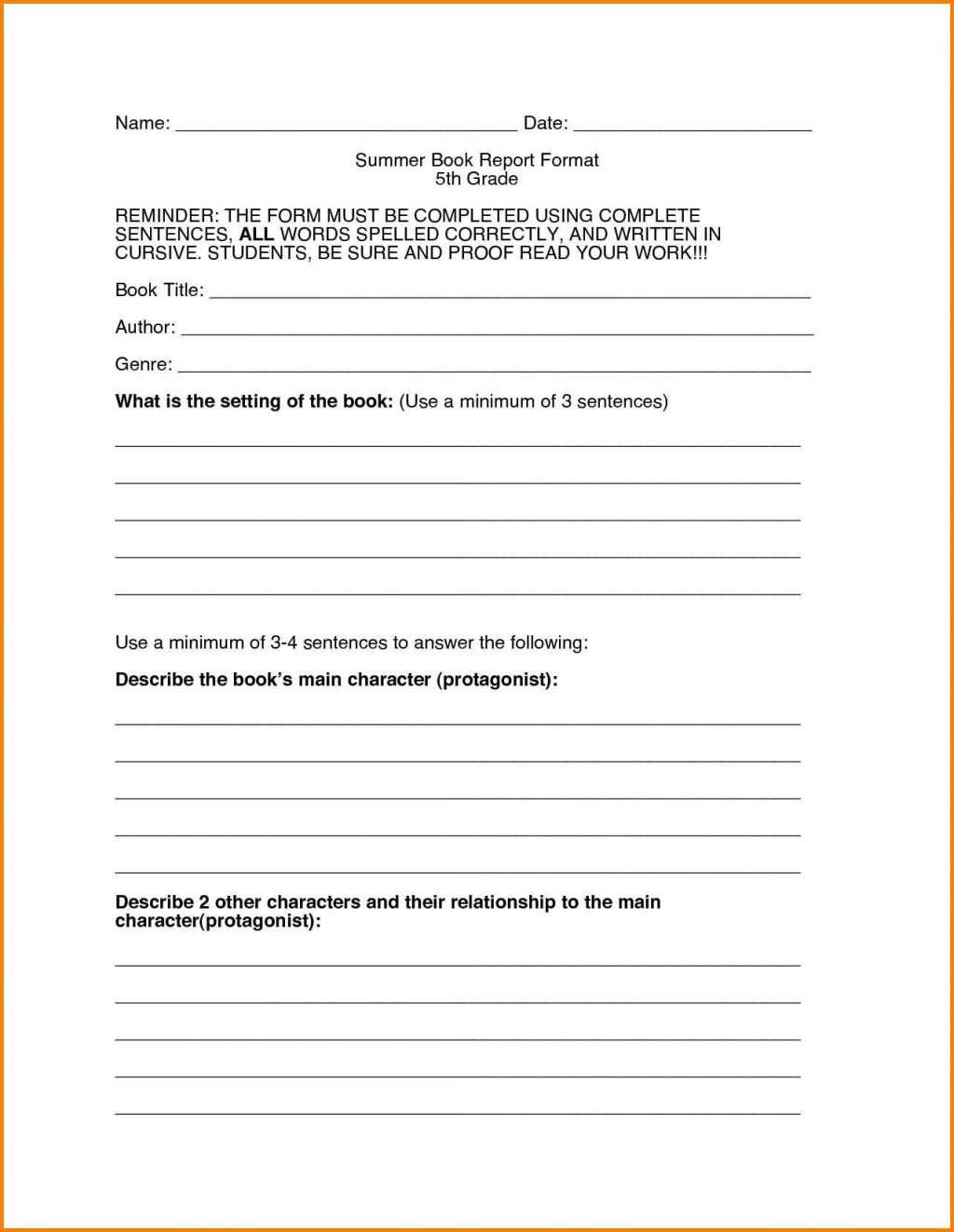 008 Template Ideas 6Th Grade Book Report Biography Endearing Within Book Report Template 5Th Grade