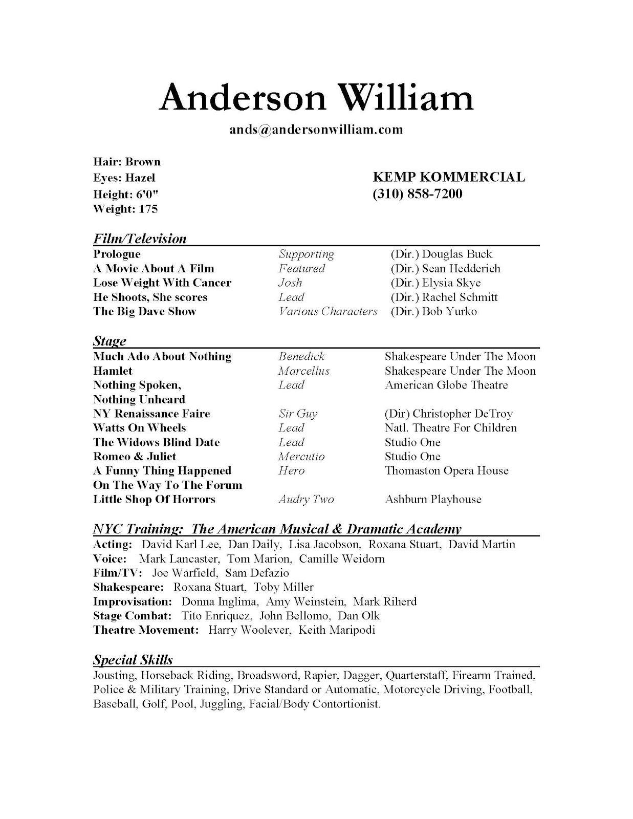 009 Beginner Actor Resume Template Unusual Ideas Child For Theatrical Resume Template Word