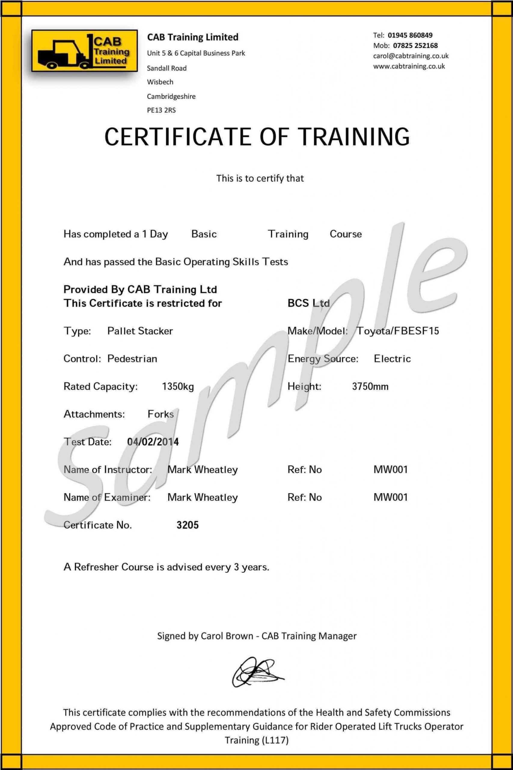 009 Forklift Certification Card Template Free Original In Forklift Certification Template