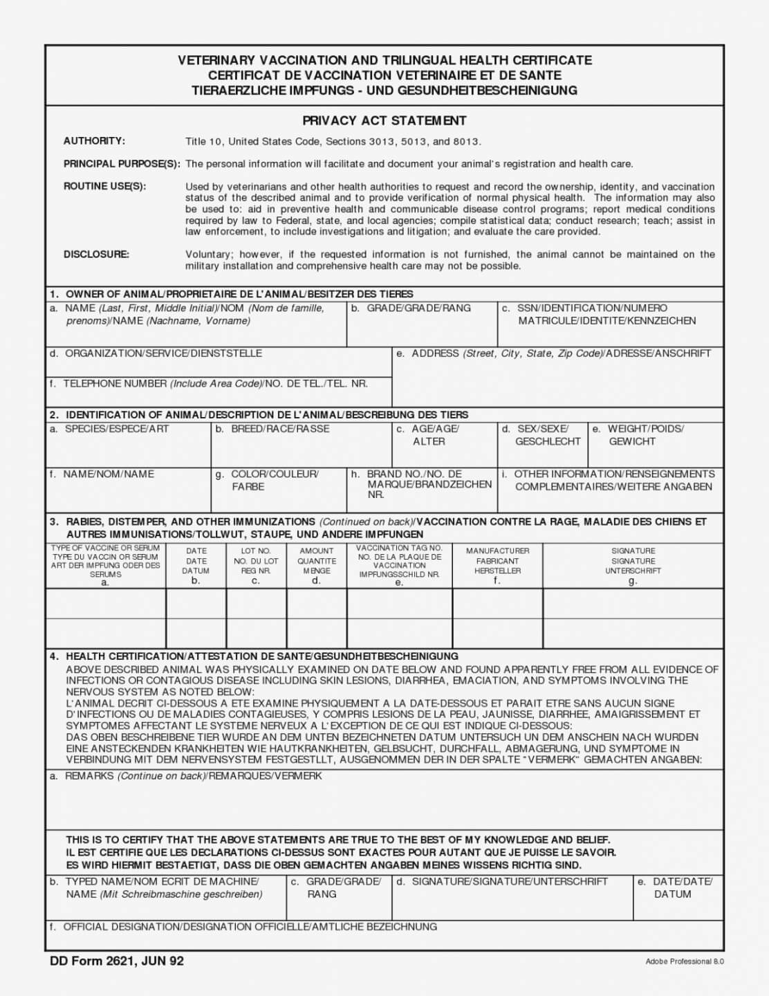 010 Editable Veterinary Health Certificate Template Regarding Veterinary Health Certificate Template