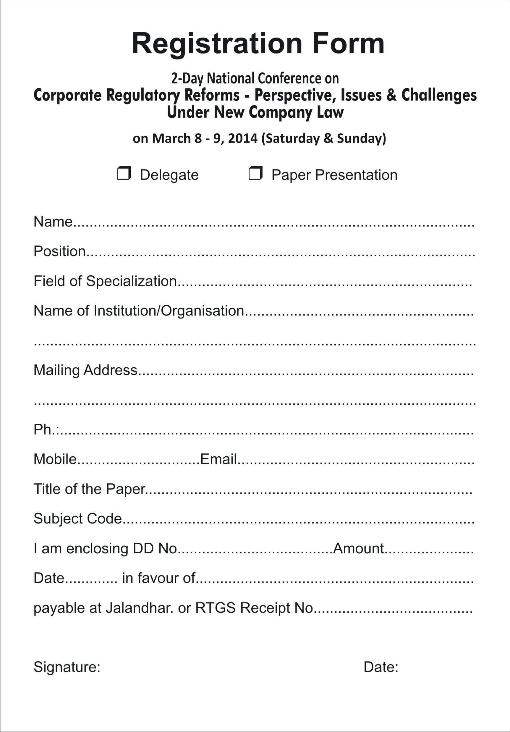 010 Printable Registration Form Templates Word Excel Samples For Registration Form Template Word Free