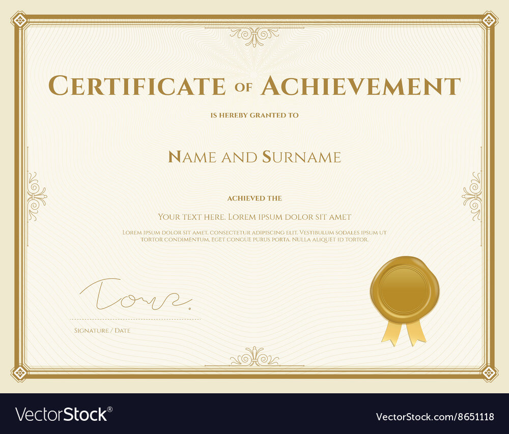 011 Certificate Of Achievement Template In Gold Theme Vector In Certificate Of Achievement Army Template