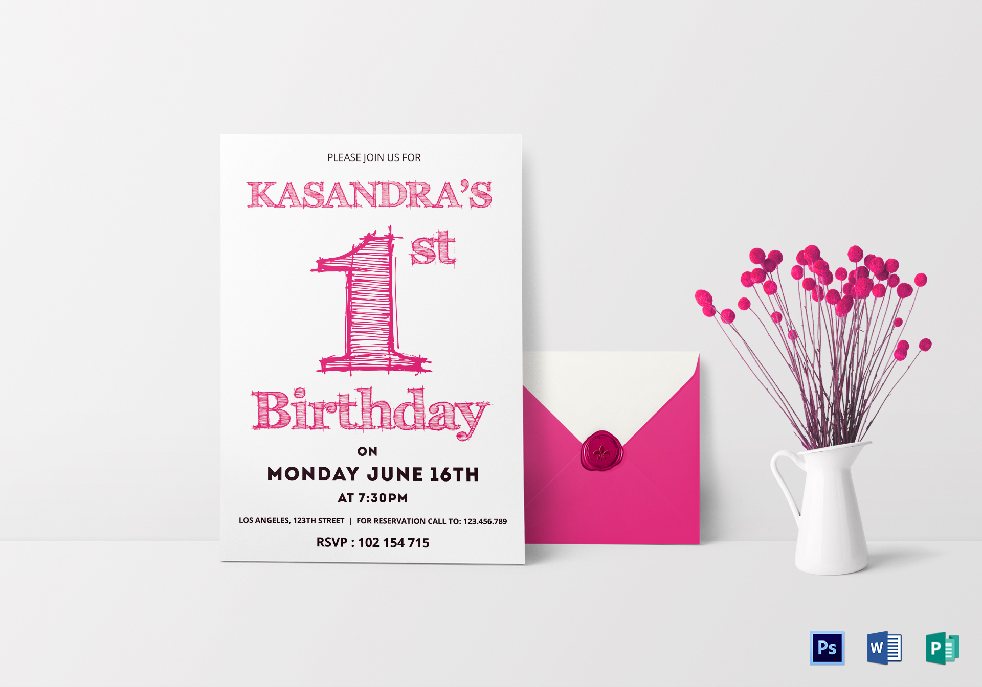 011 Pink Color Birthday Card Party Invitation Ms Word For Birthday Card Publisher Template