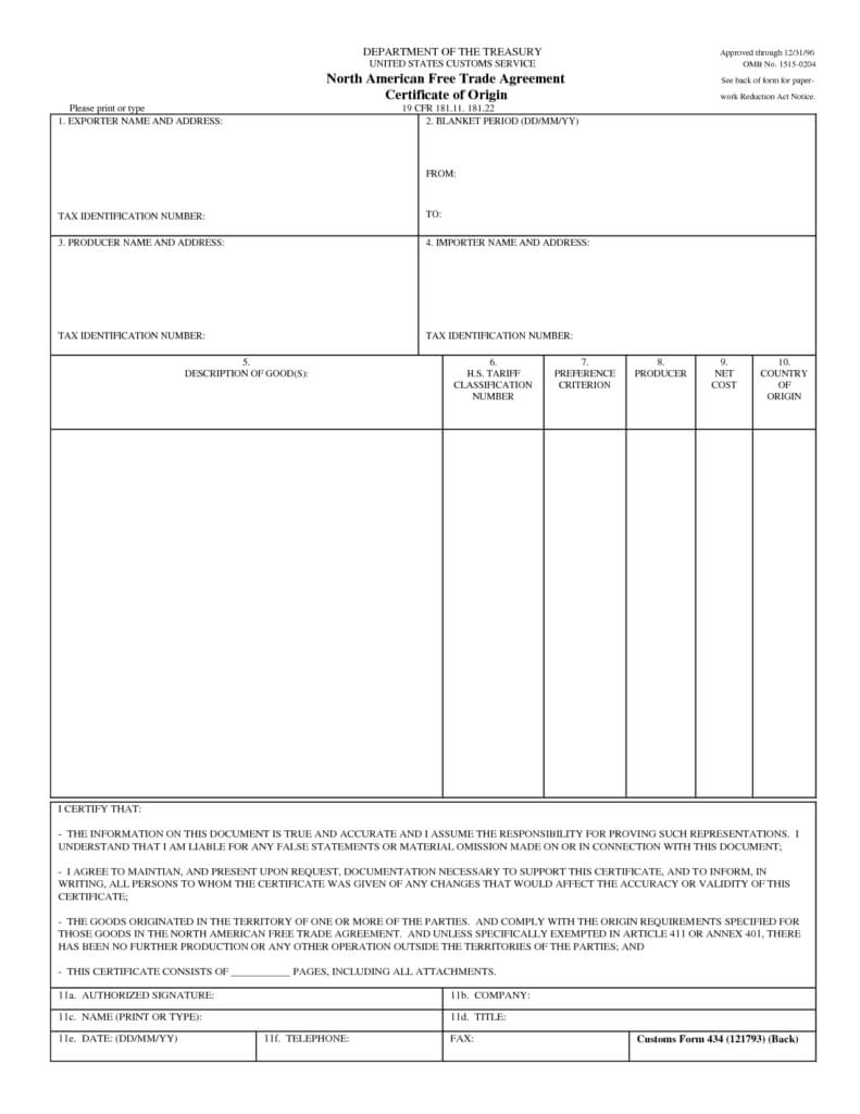 011 Template Ideas Certificate Of Origin Excel Awesome Nafta With Regard To Certificate Of Origin Form Template