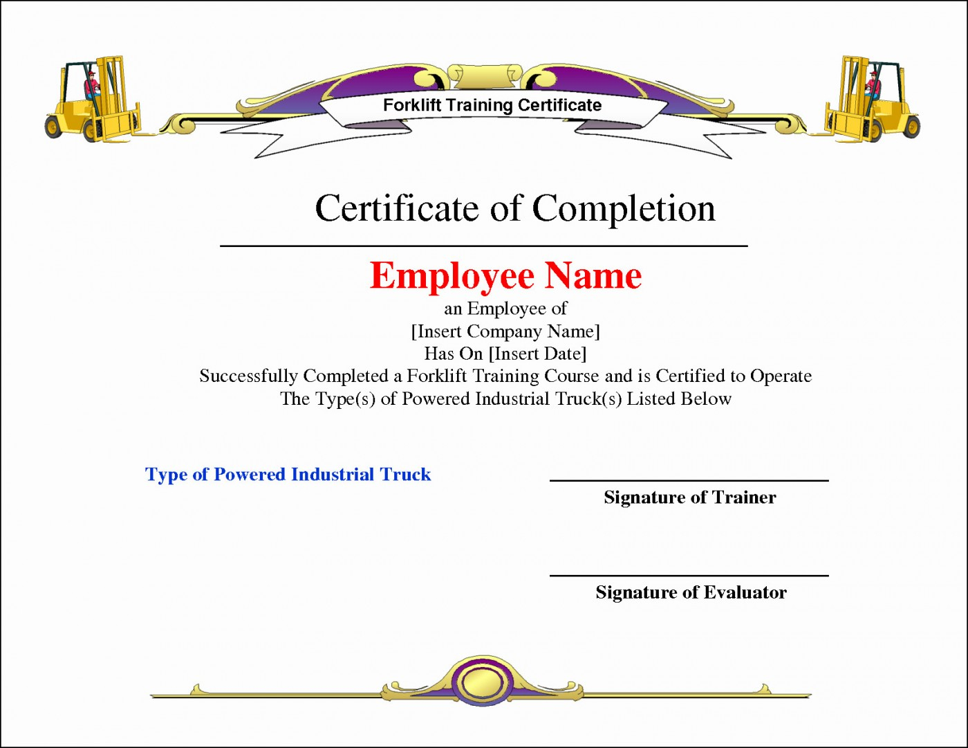 012 Template Ideas Forklift Certificates Templates Free With Forklift Certification Template