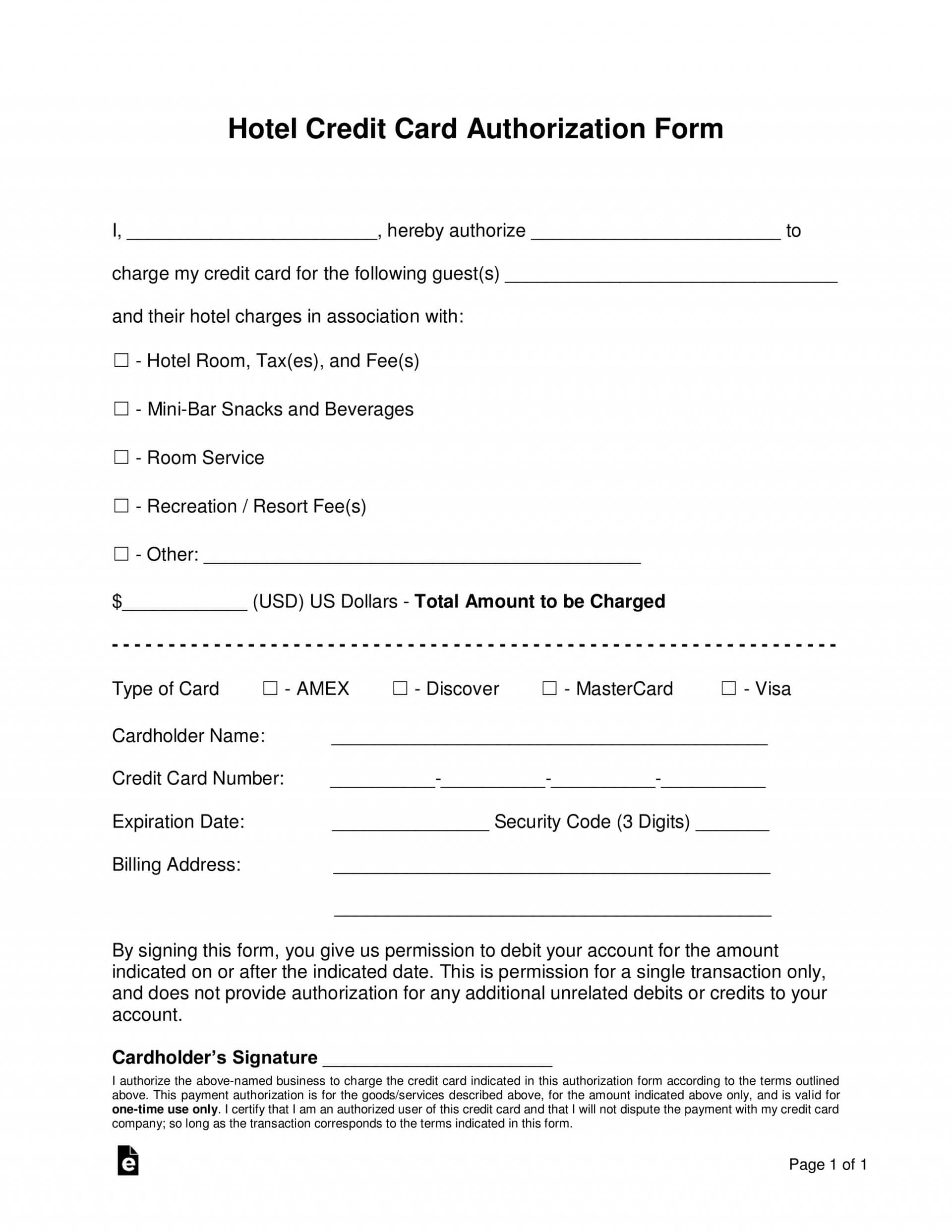 013 Credit Card Authorization Form Template Doc Hotel Pertaining To Hotel Credit Card Authorization Form Template
