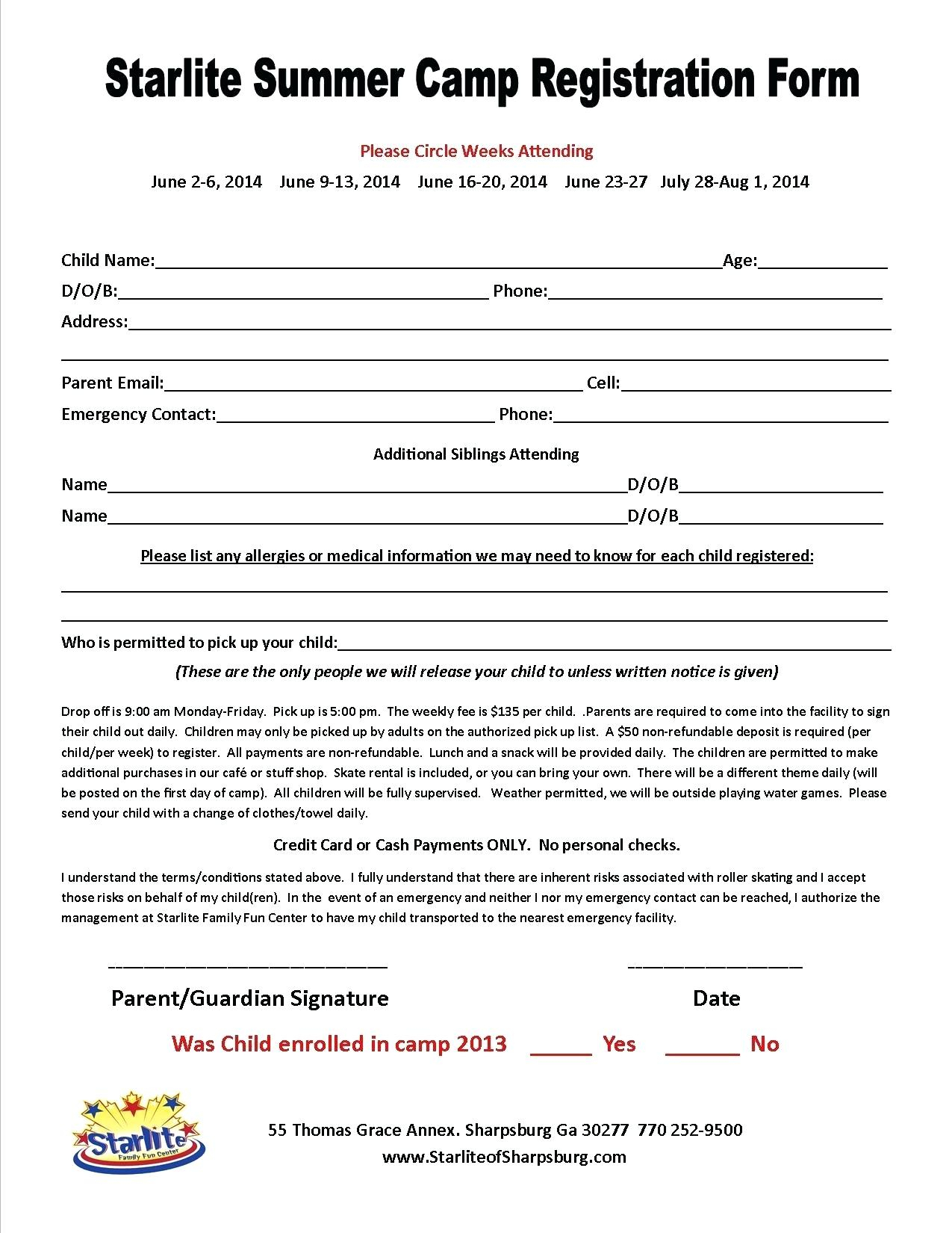 014 Free Printable Camp Registration Form Templates Hotel With Regard To Camp Registration Form Template Word