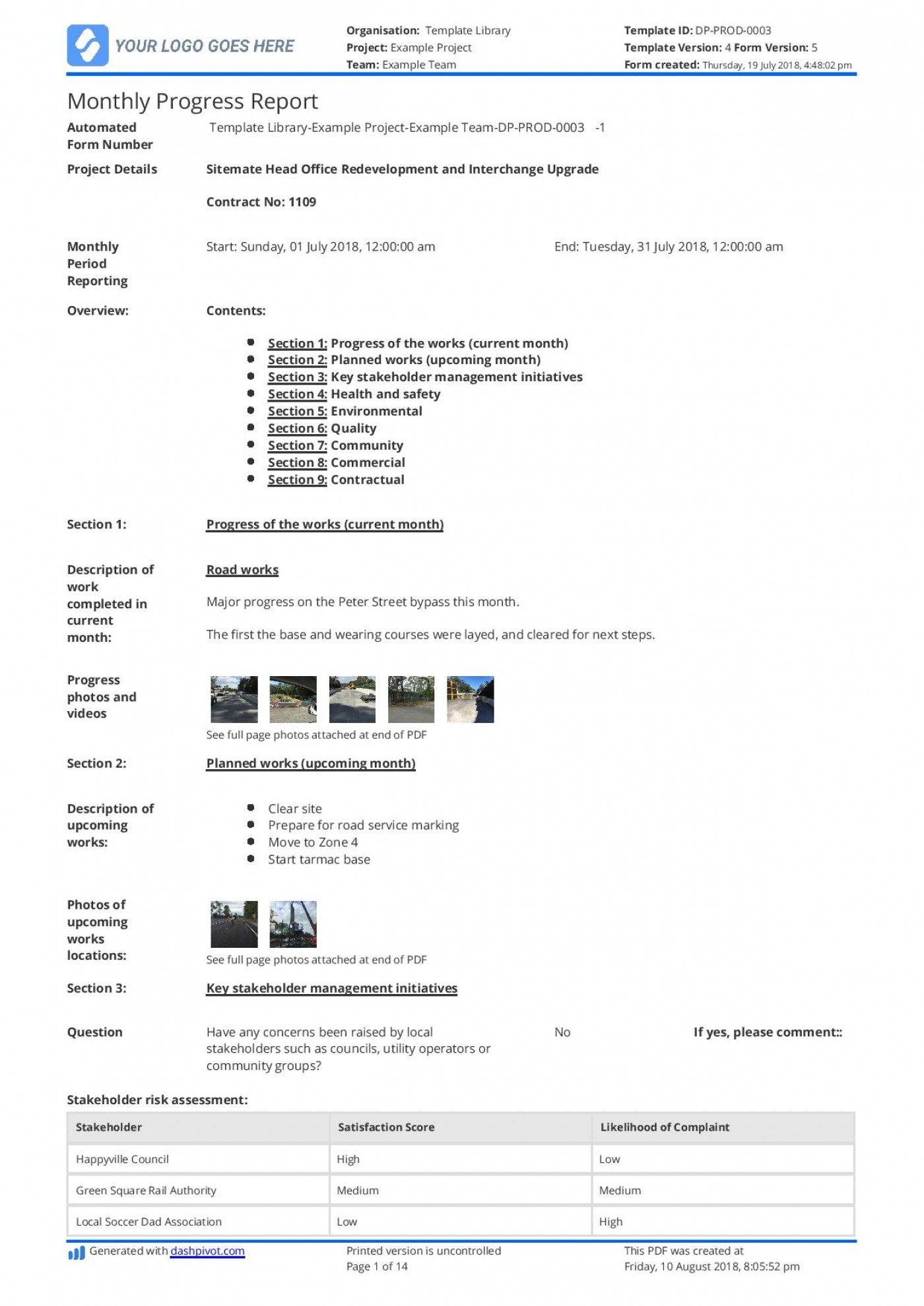 014 Monthly Progress Report Page Project Format Excel Inside Monthly Progress Report Template