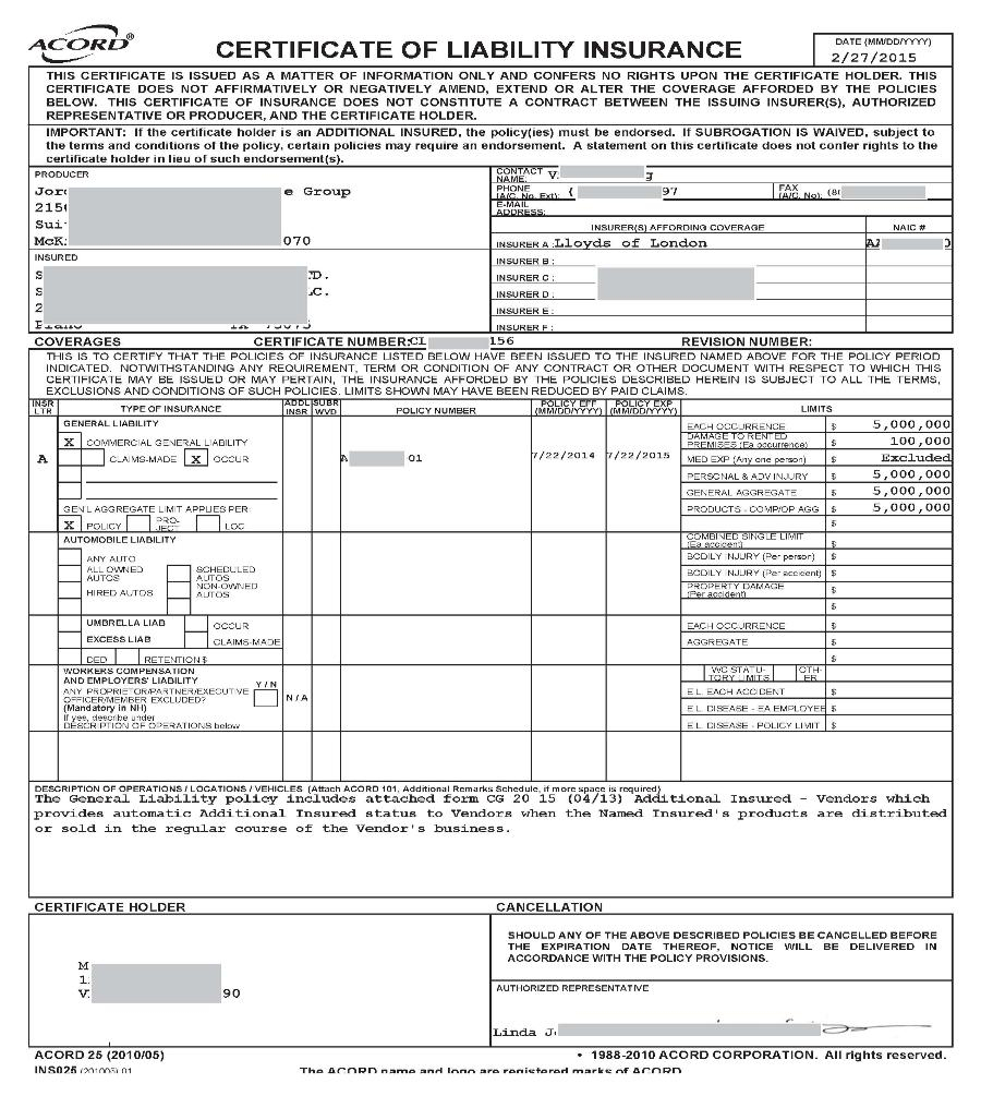 015 Certificate Of Liability Insurance Form California What Intended For Certificate Of Liability Insurance Template