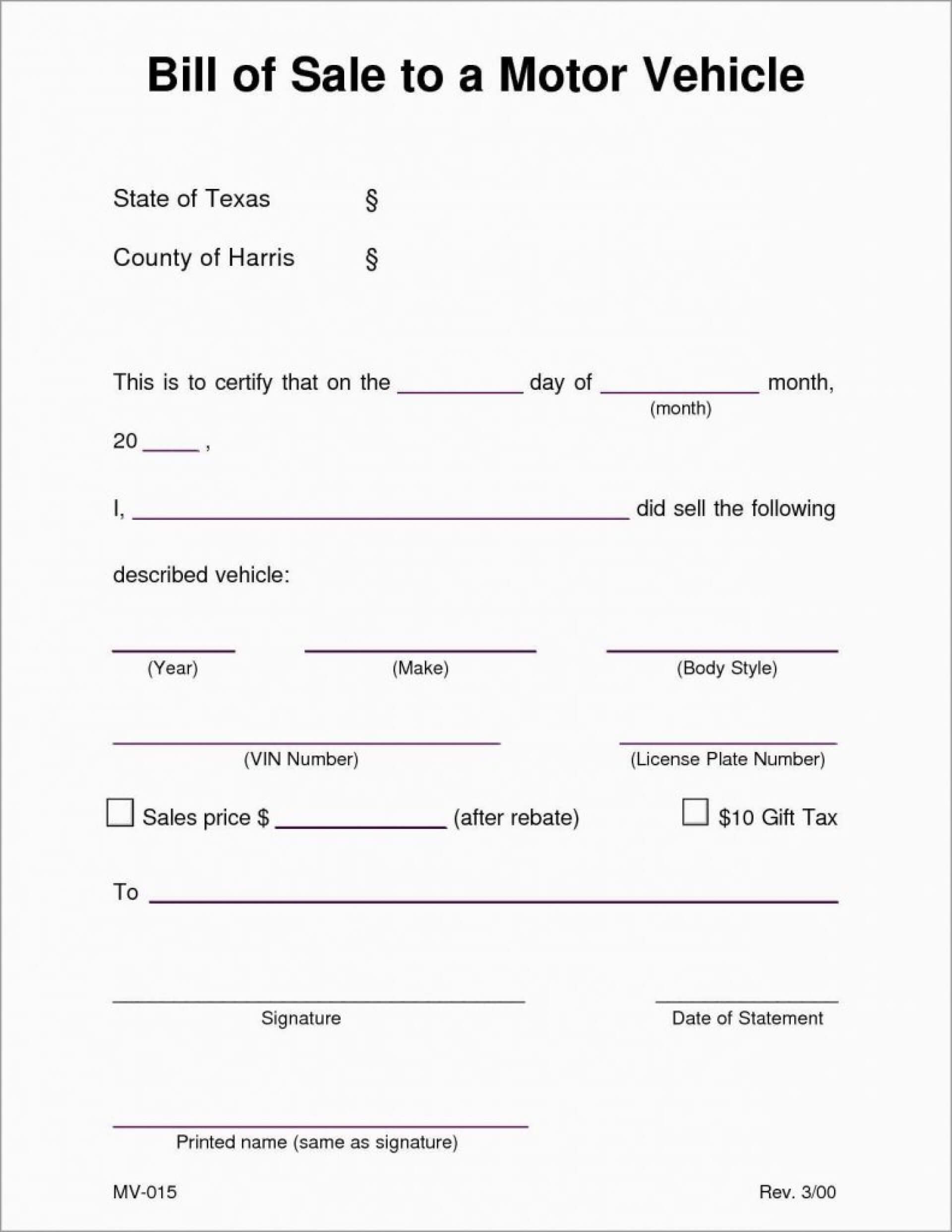015 Vehicle Bill Of Sale Template Word Free Printable Form Inside Vehicle Bill Of Sale Template Word