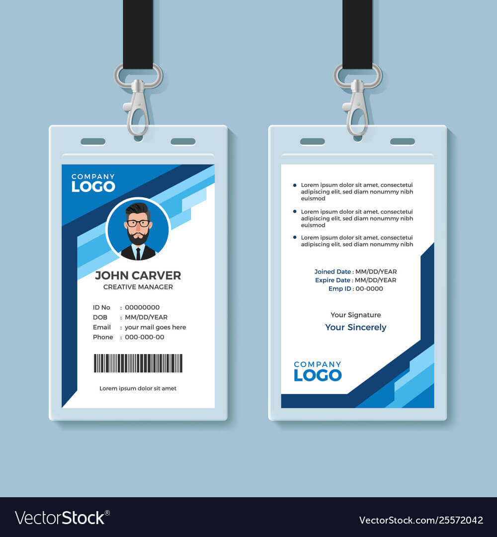 016 Blue Graphic Employee Id Card Template Vector Free Within College Id Card Template Psd