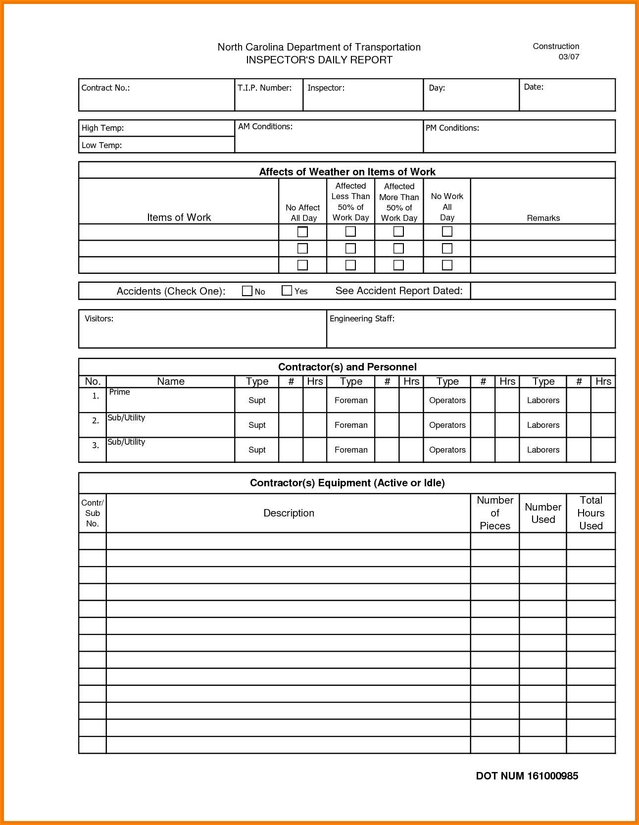 016 Construction Superintendent Daily Report Forms Template Intended For Superintendent Daily Report Template