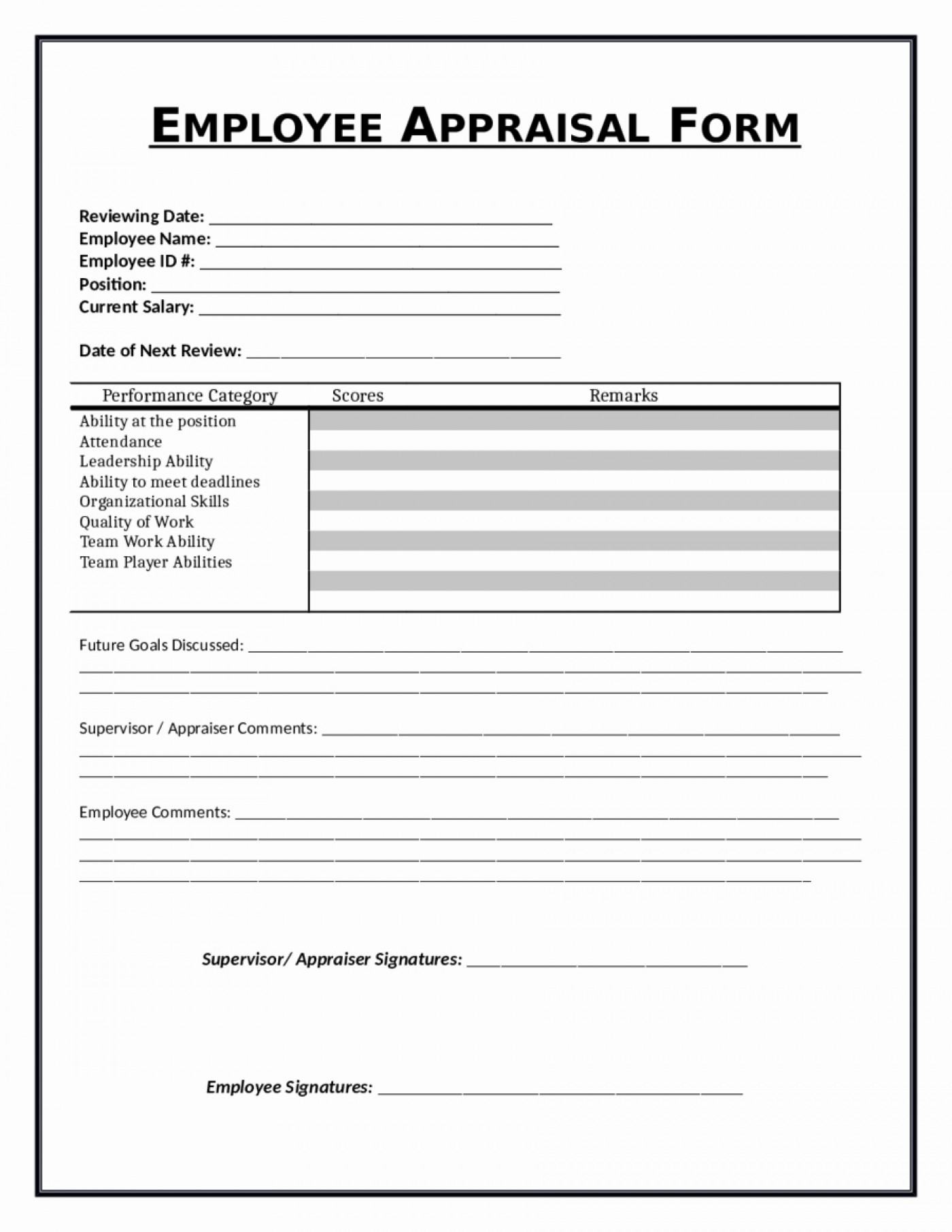 017 Employee Evaluation Form Template Word Performance Throughout Blank Evaluation Form Template