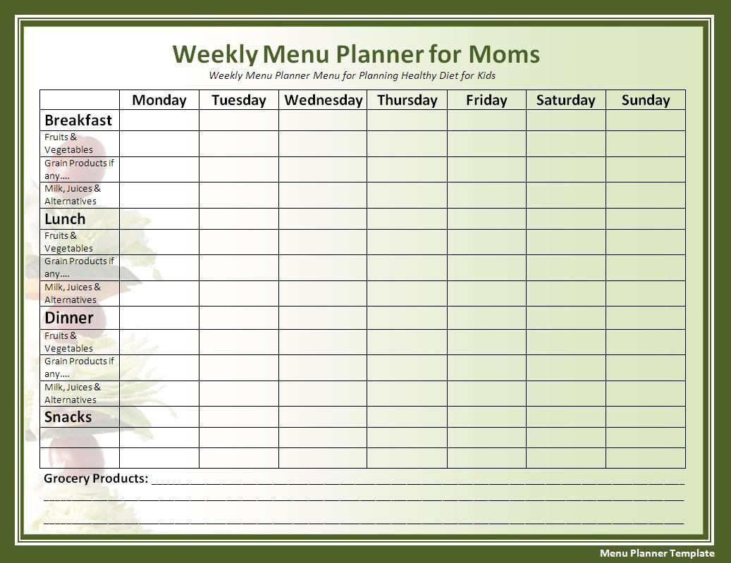 018 Template Ideas Free Menu Planner Templates For Word Meal Throughout Meal Plan Template Word