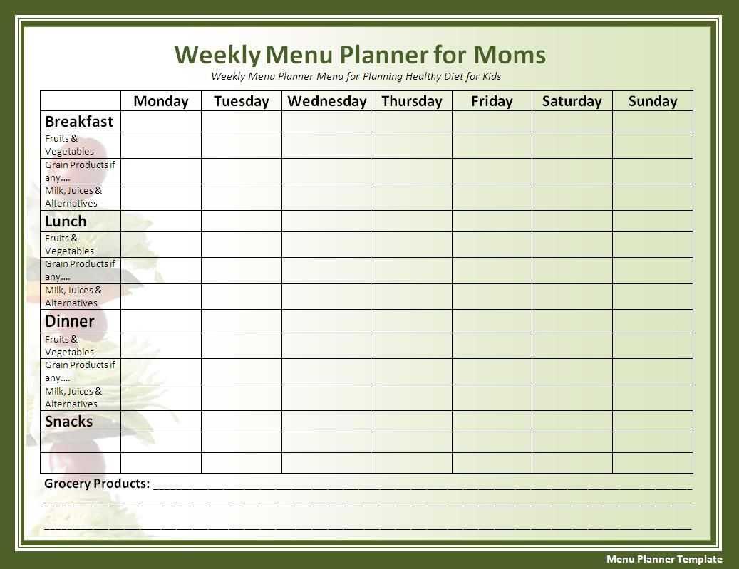 018 Template Ideas Free Menu Planner Templates For Word Meal Throughout Meal Plan Template Word