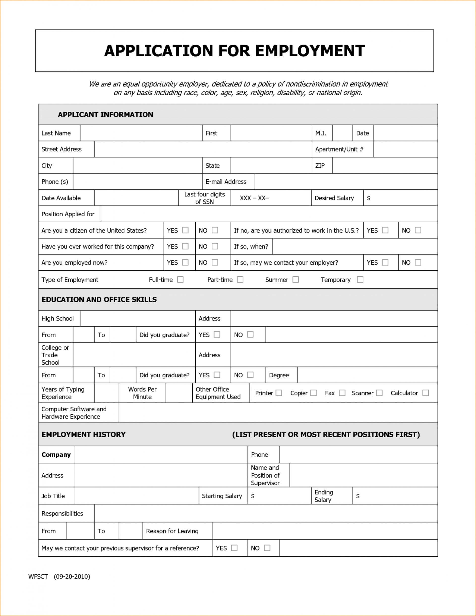 019 Employment Application Templates Word Generic Job Form In Job Application Template Word