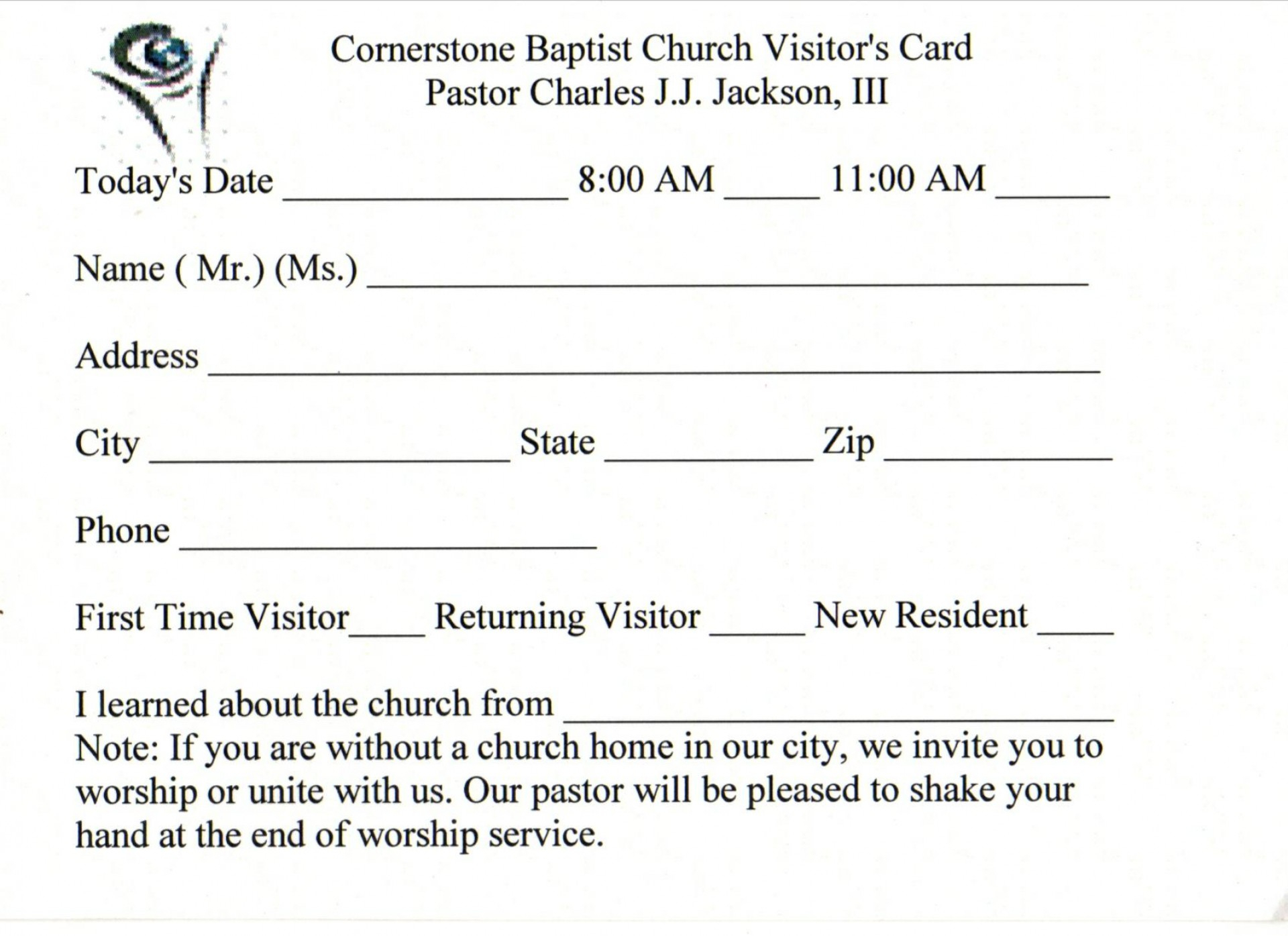 019 Template Ideas Church Visitor Card Word Impressive For Church Visitor Card Template