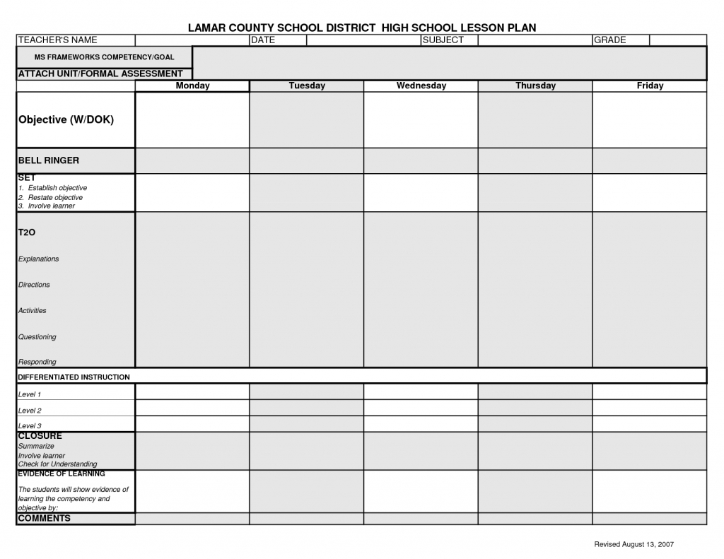 020 Free Lesson Plan Template Elementary School Ideas Lcsd With Regard To Blank Syllabus Template