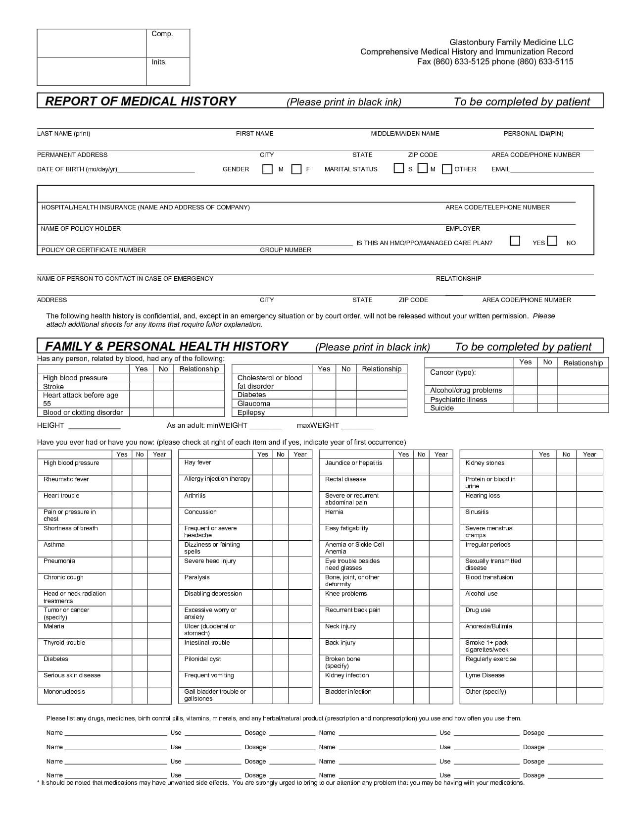 020 Medical History Form Template Fearsome Ideas Word Dental In Medical History Template Word