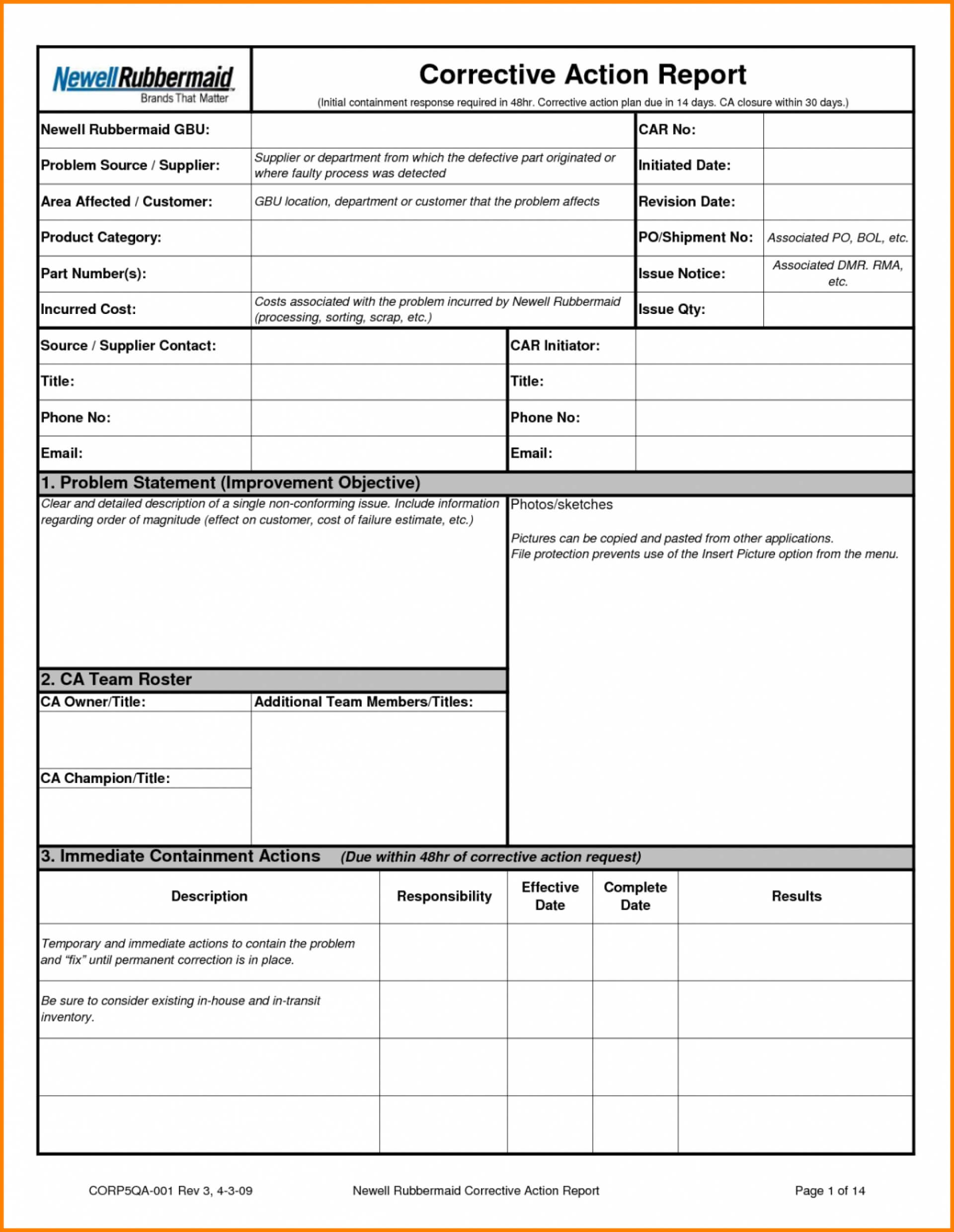 021 Corrective Action Form Template Ideas 20Form Report For 8D Report Template