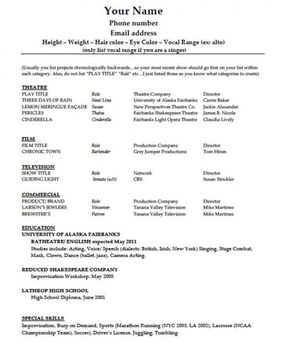 021 Template Ideas Free Acting Resume Incredible Word Within Theatrical Resume Template Word