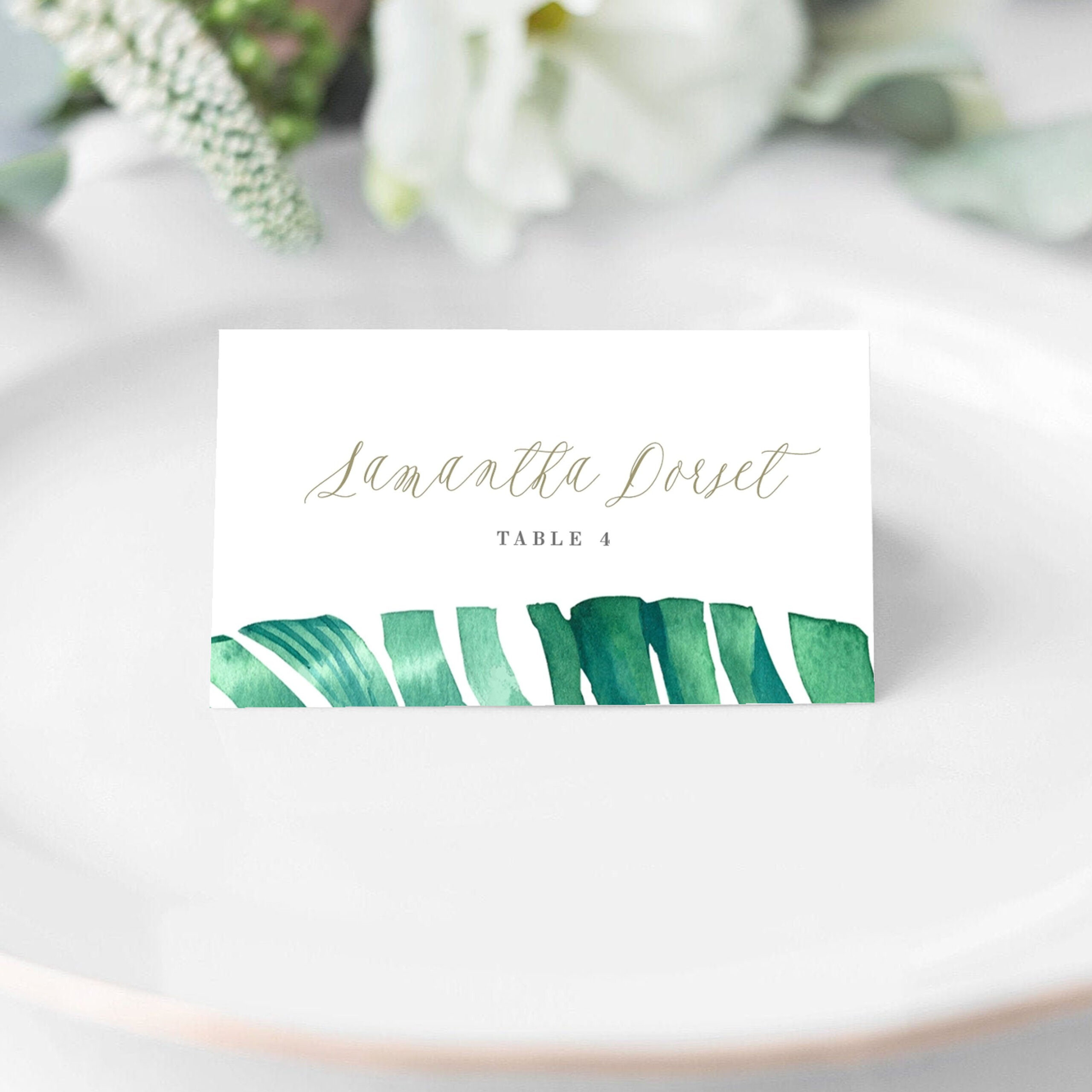 023 Template For Place Cards Ideas Tropical Leaf Custom Card Intended For Free Template For Place Cards 6 Per Sheet