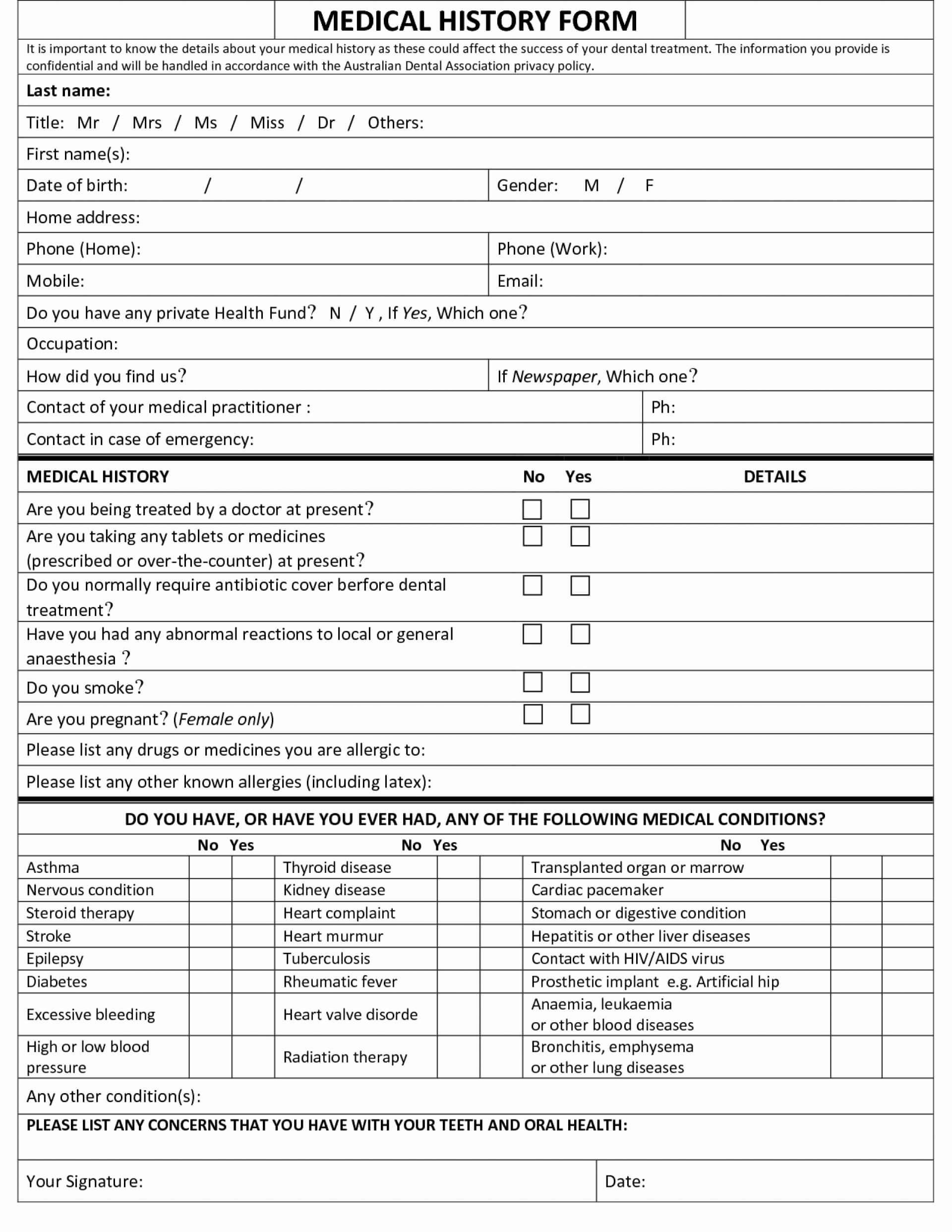 024 Template Ideas Patient Medical History Form Fantastic With Regard To Medical History Template Word