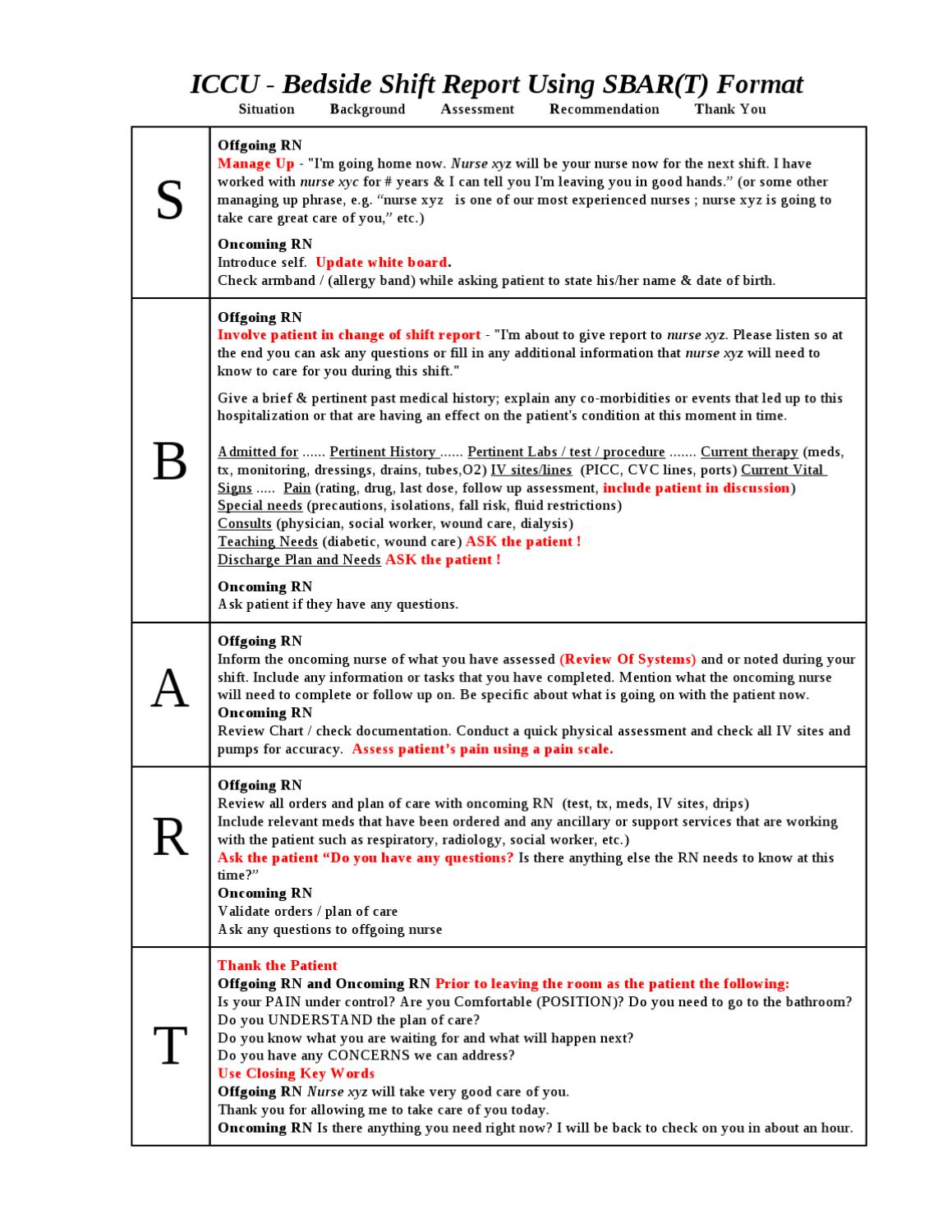 027 Page 1 Nursing Shift Report Template Unforgettable Ideas Within Sbar Template Word
