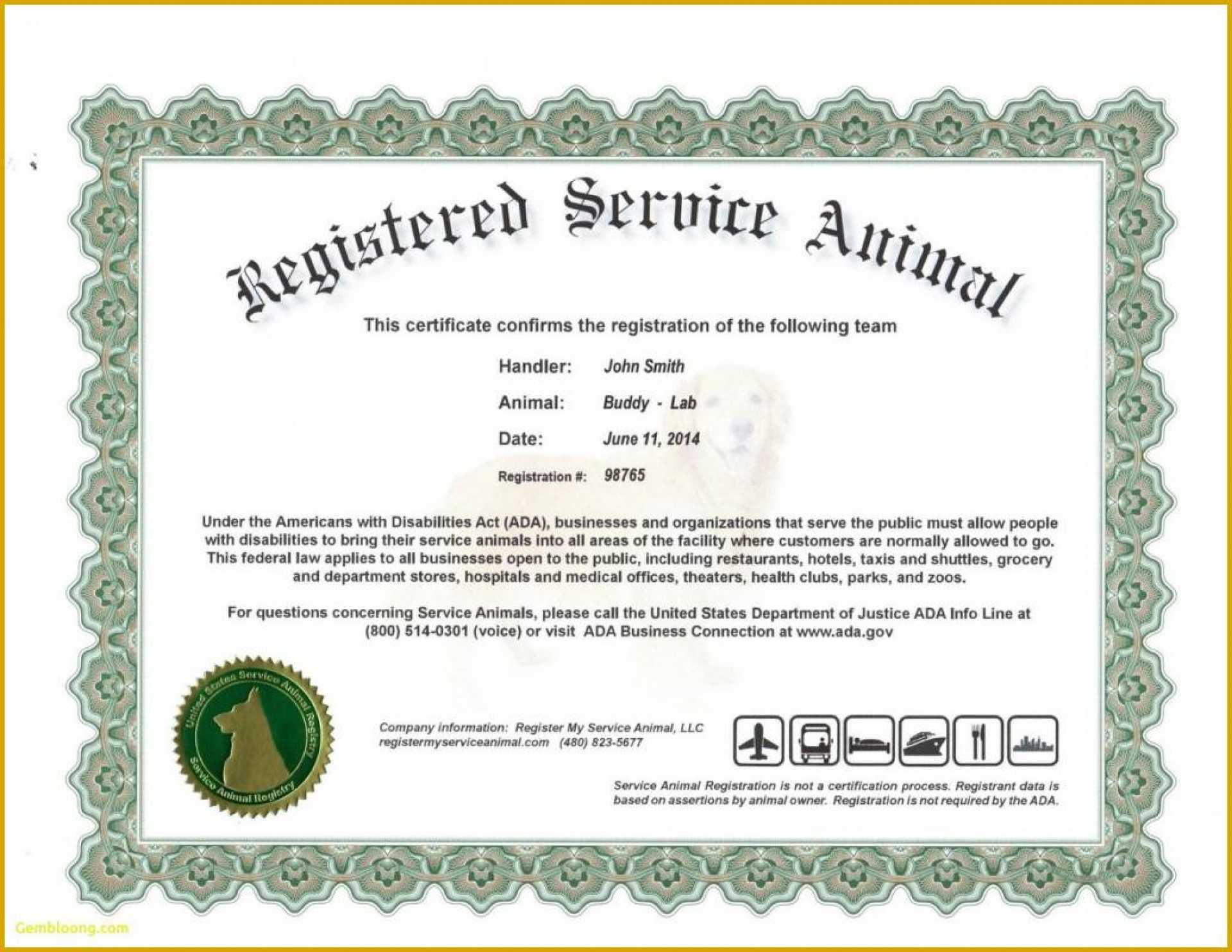 027 Service Dog Certificate Templateeas Emotional Support Pertaining To Service Dog Certificate Template