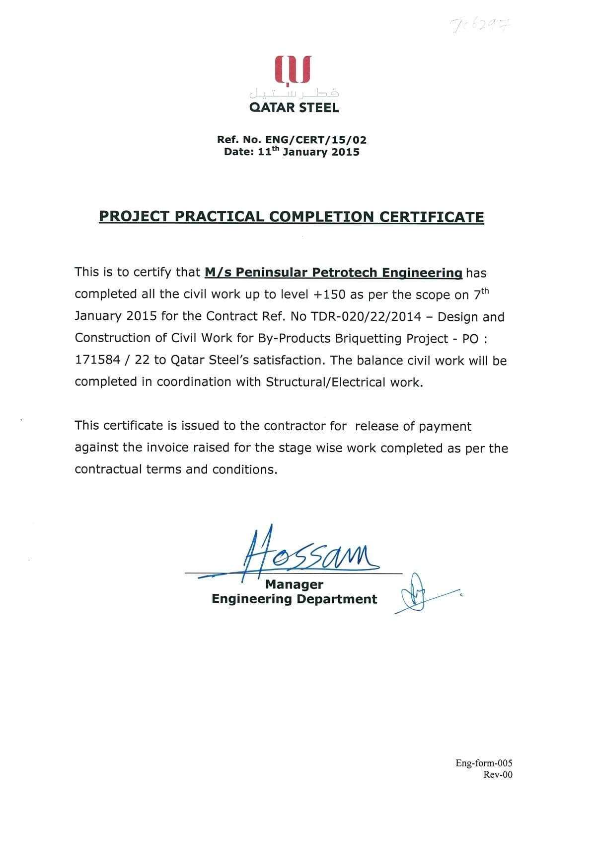 028 Construction Work Order Template Completion Certificate Intended For Practical Completion Certificate Template Uk