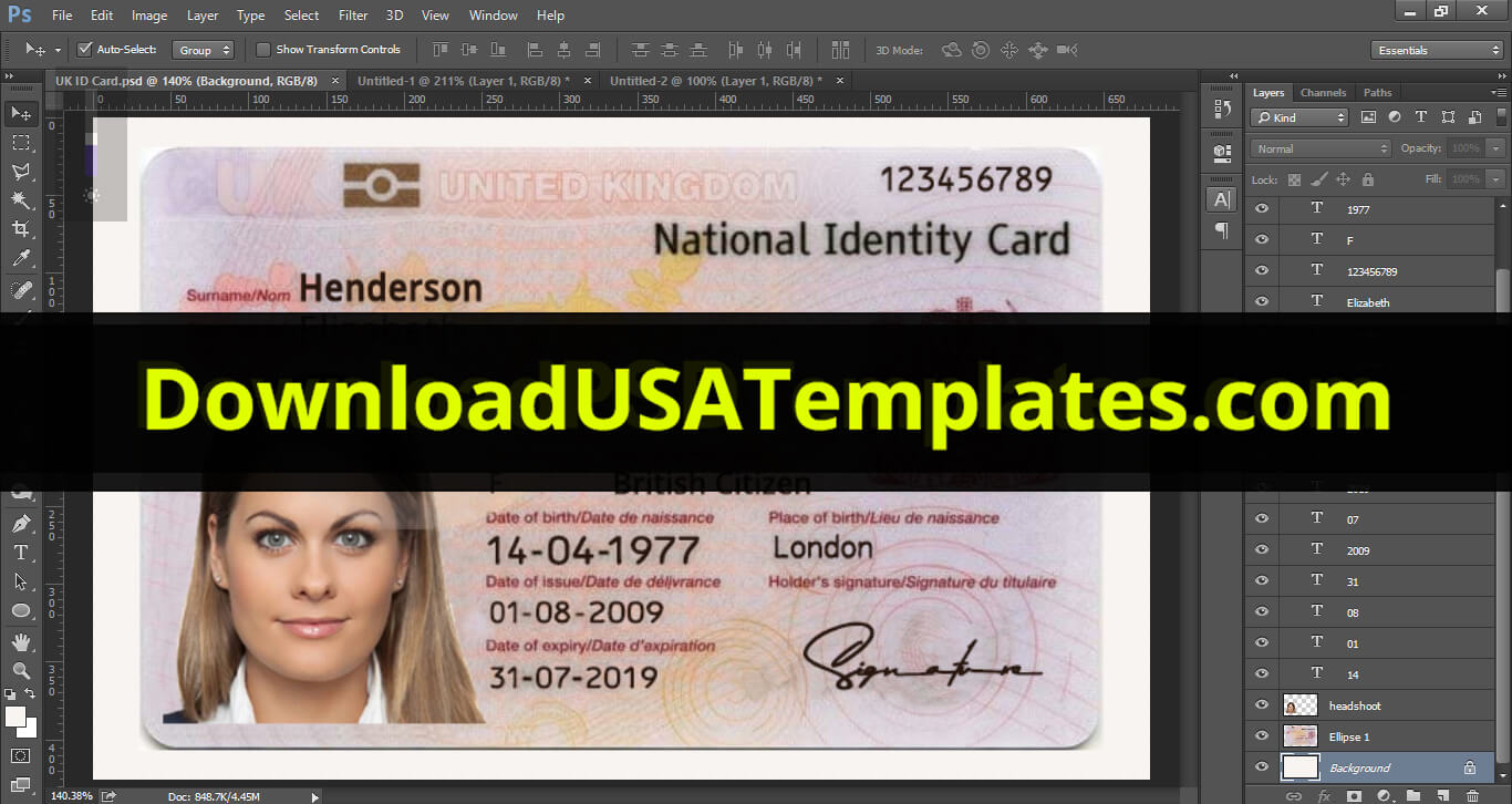 029 Id Card Template Photoshop Uk Psd Stirring Ideas Design Throughout Florida Id Card Template