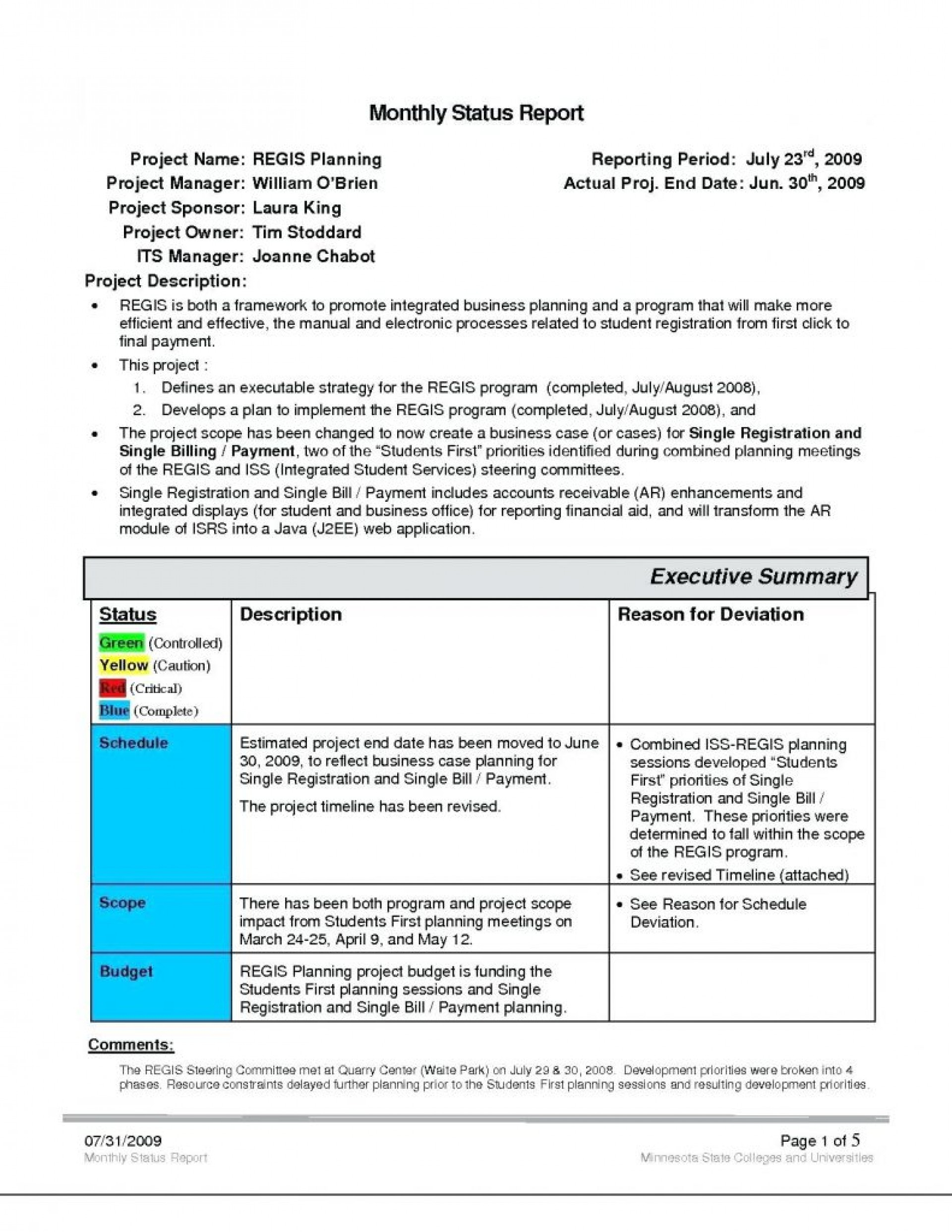 029 Template Ideas Ic Monthly Project Status Report Intended For Monthly Program Report Template
