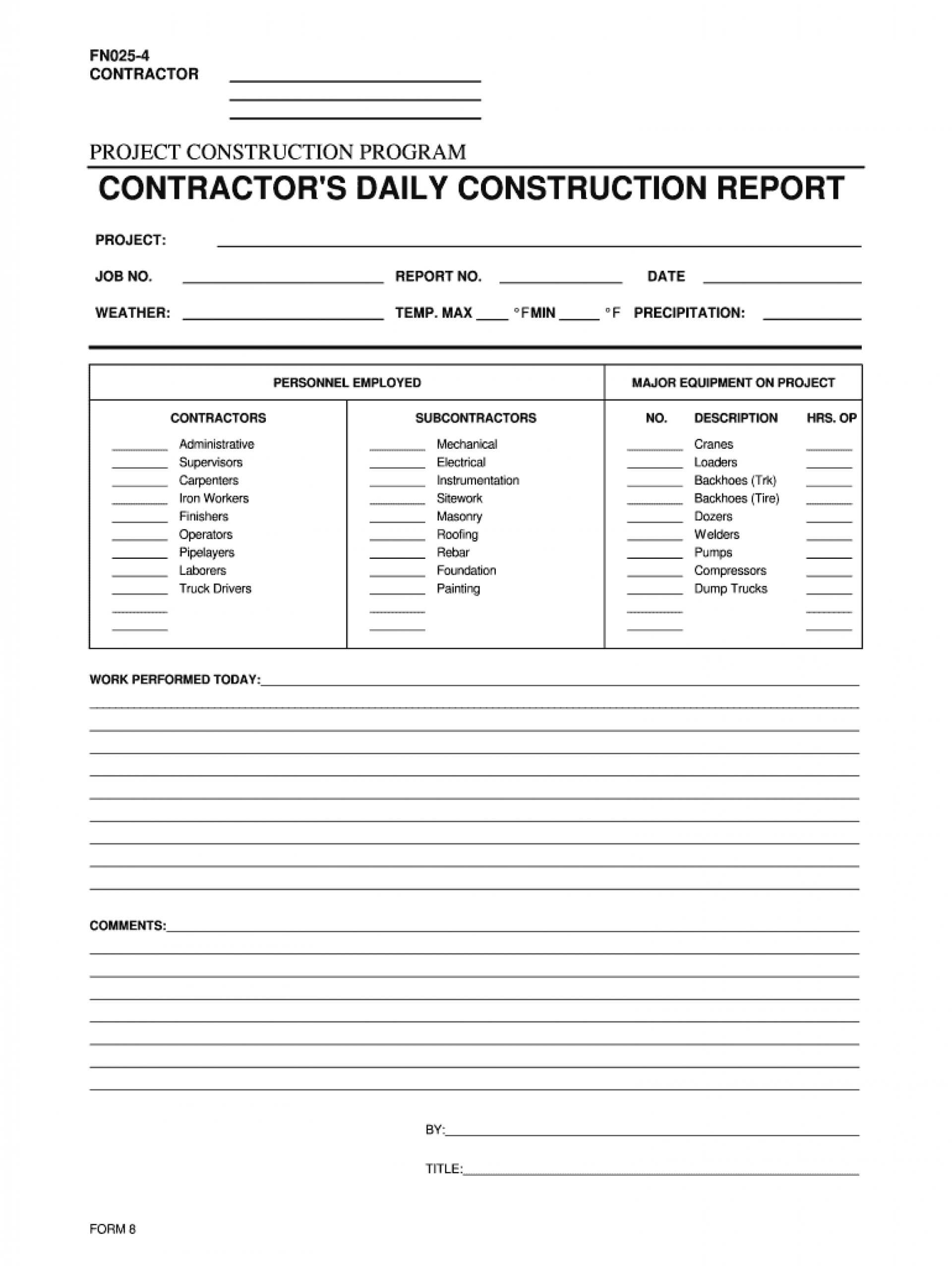 032 Construction Superintendent Daily Report Forms Template Pertaining To Daily Report Sheet Template