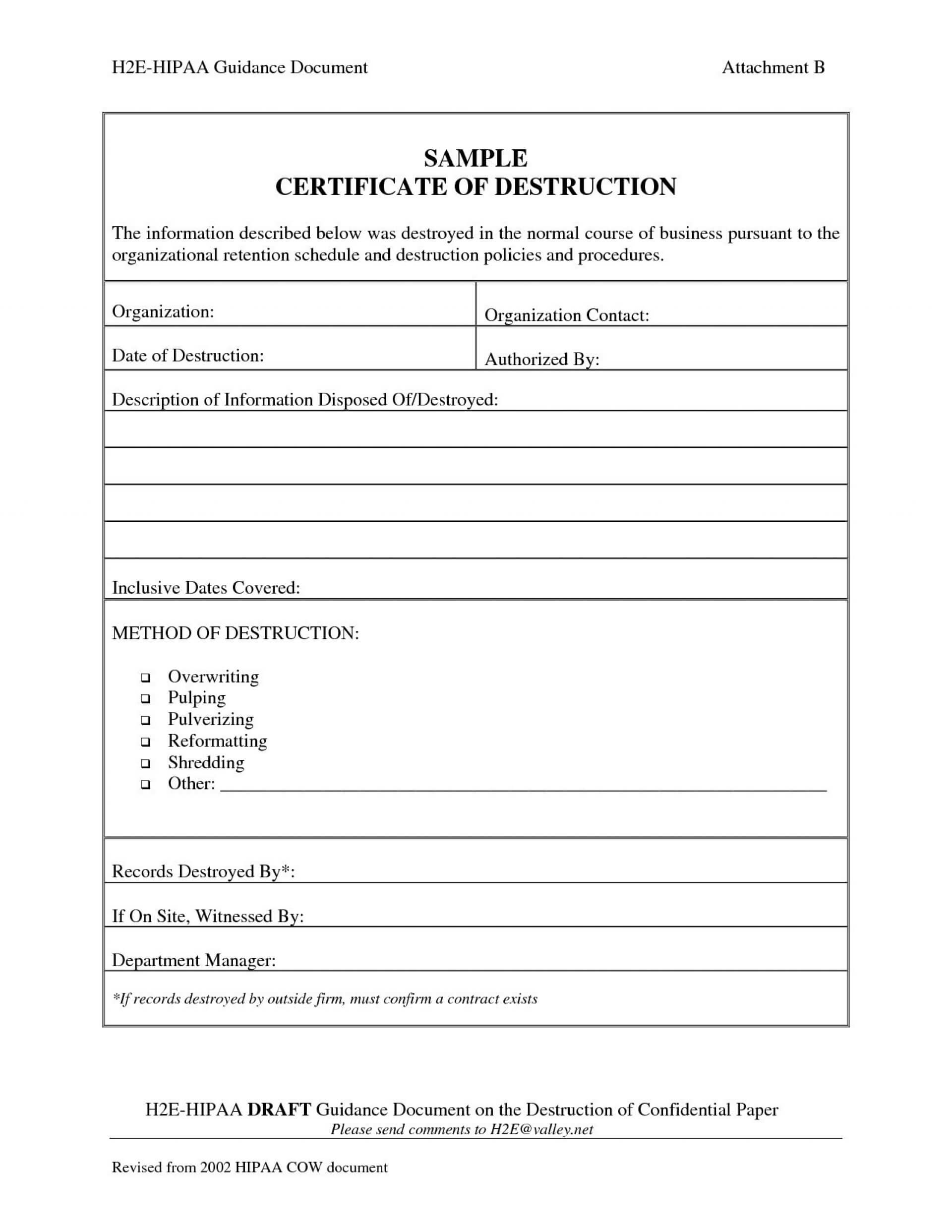 033 Certificate Of Destruction Template Hard Drive Together Intended For Hard Drive Destruction Certificate Template