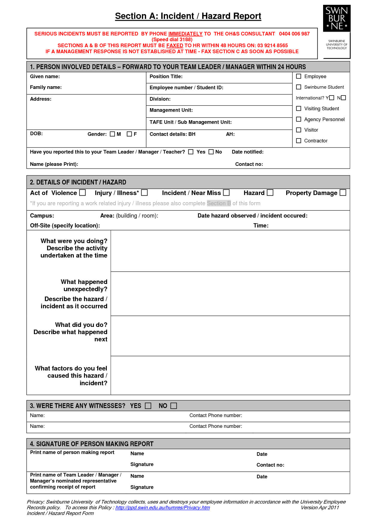 033 Uncategorized Inspirational Incident Hazard Report Form Inside Incident Hazard Report Form Template