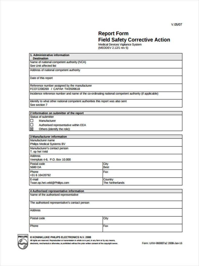034 Field Safety Corrective Action 788X1051 Template Ideas With Regard To Section 7 Report Template